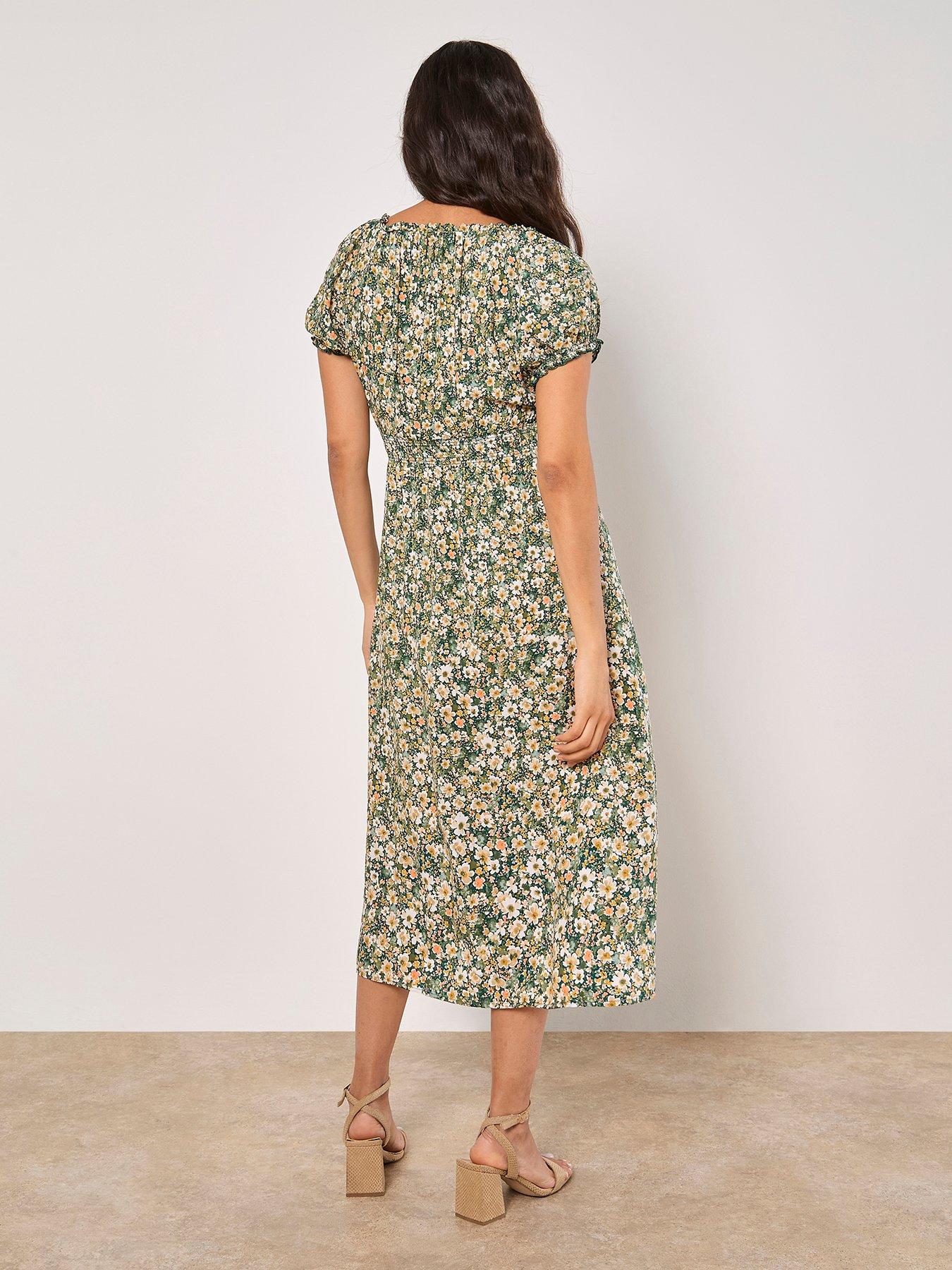 Image 2 of 4 of Apricot Milkmaid Midi Dress - Green