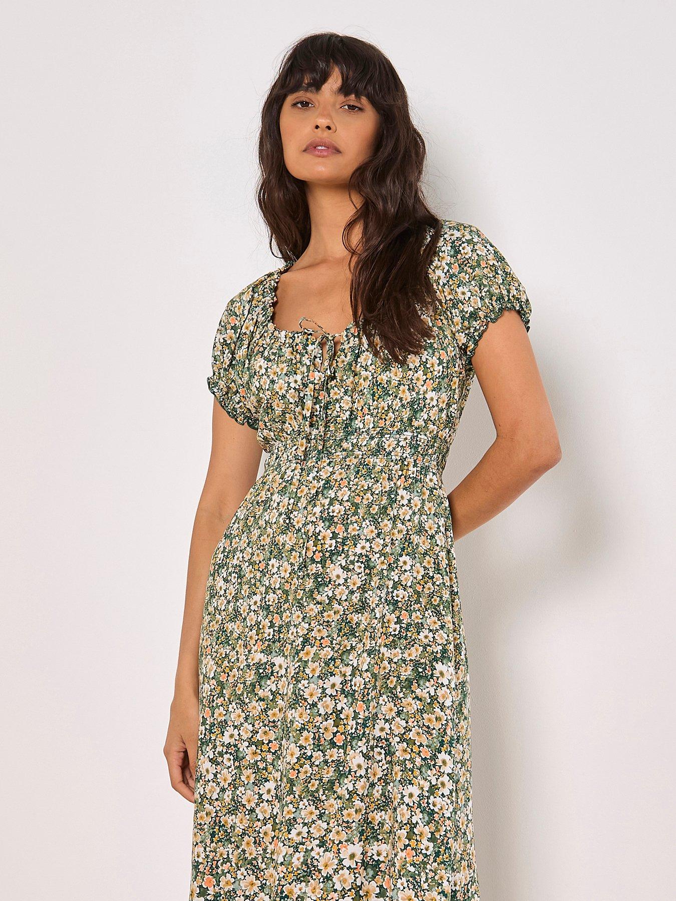 Image 4 of 4 of Apricot Milkmaid Midi Dress - Green
