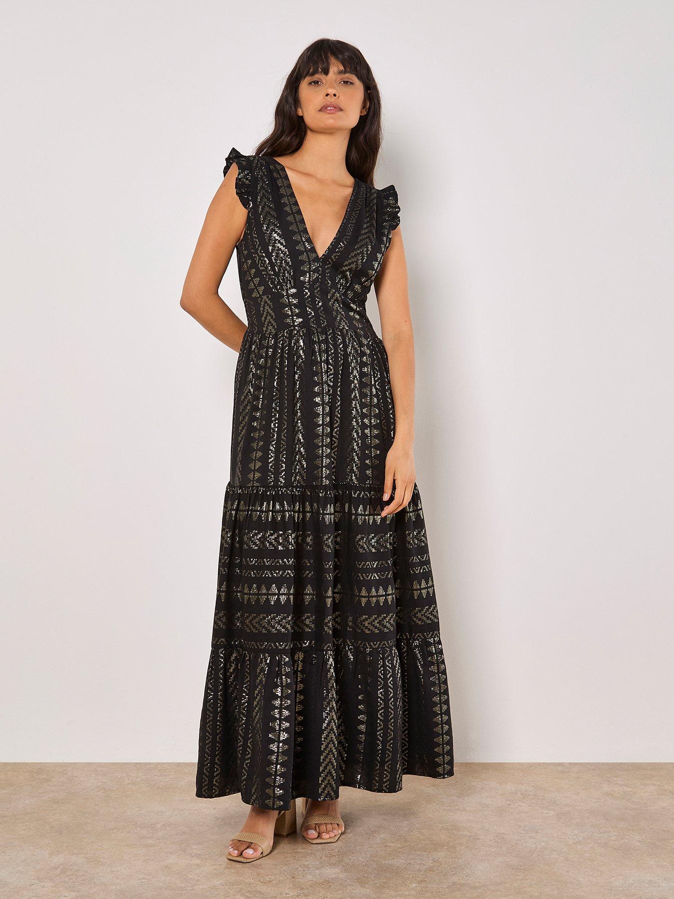 Image of Apricot V Neck Maxi Dress - Black/Silver