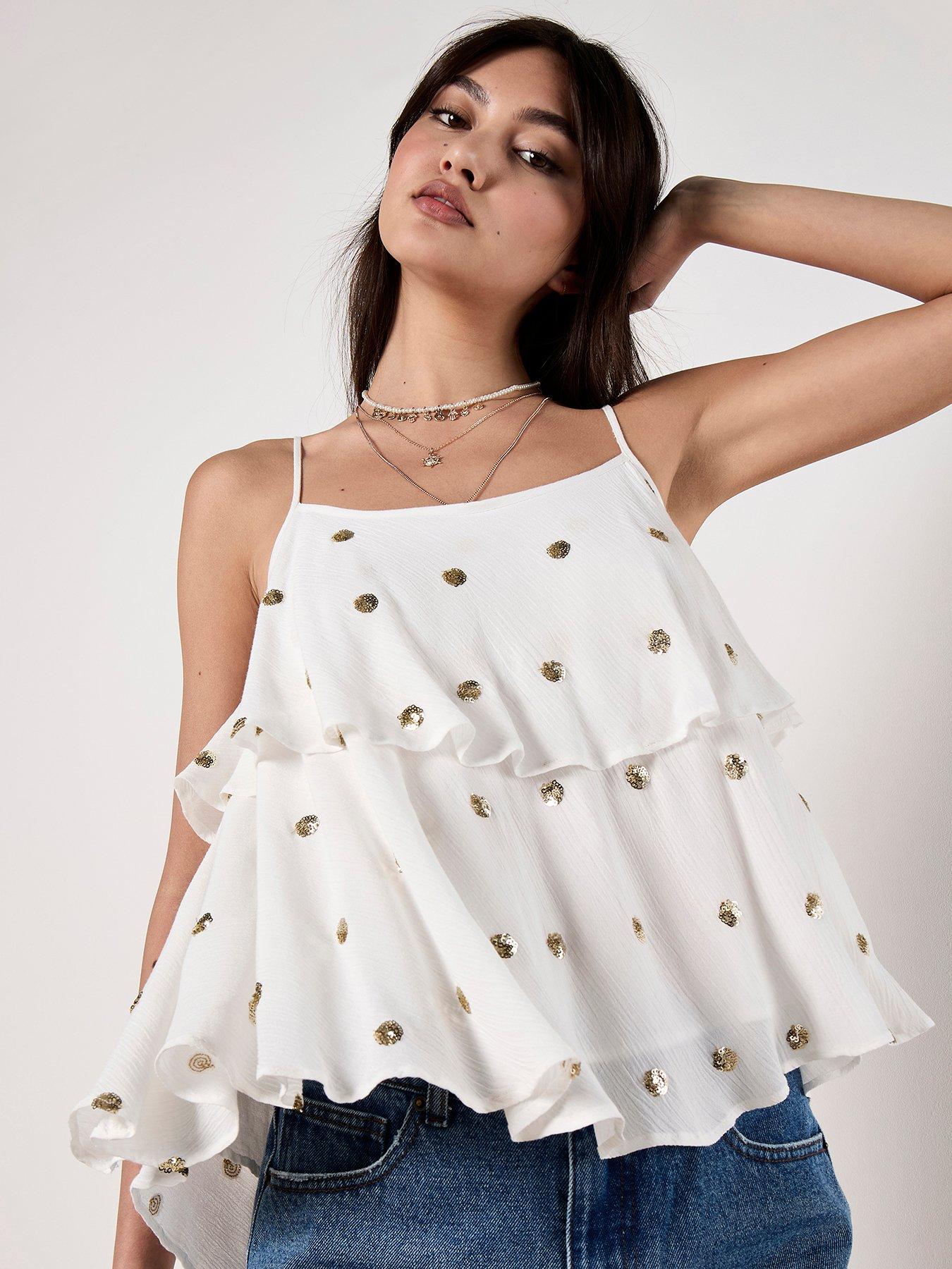 Image of Apricot Sequin Spot Layered Cami Top