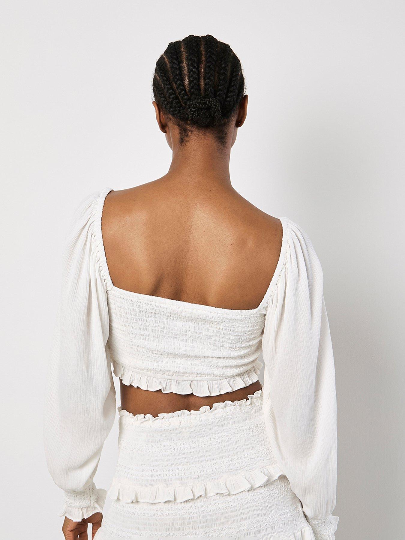 Image 2 of 5 of Apricot Smocked Tassle Crop L/sleeve Top