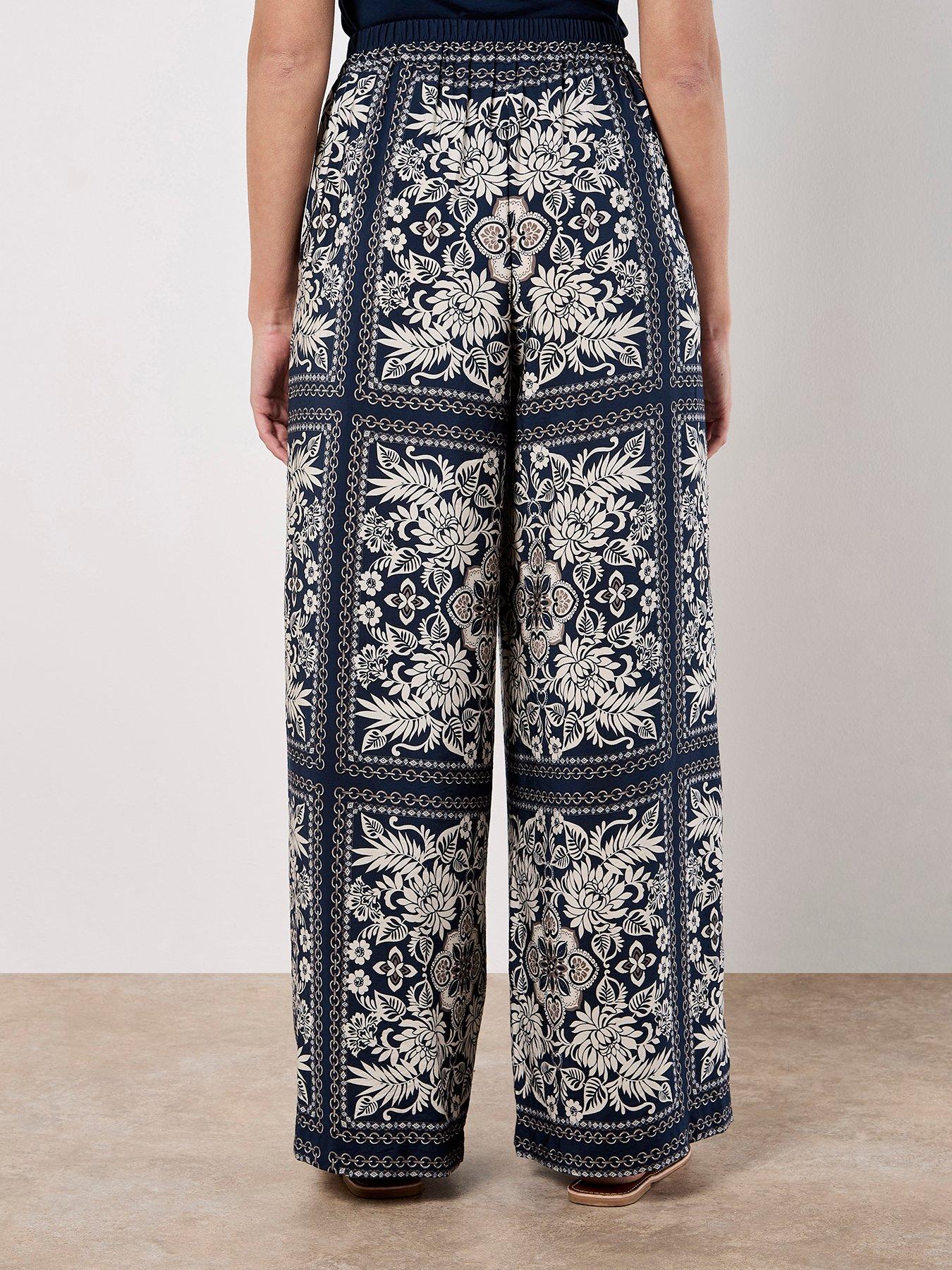 Image 2 of 6 of Apricot Kimono Scarf Print Flare Trousers - Blue