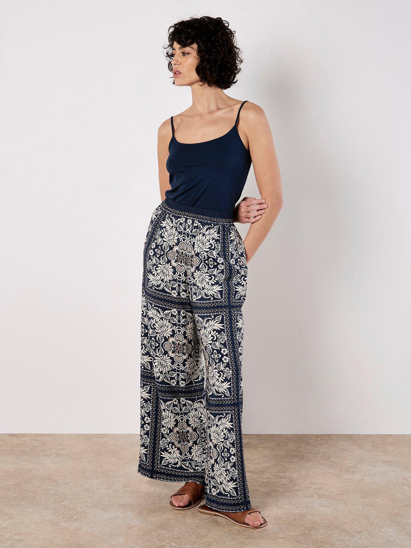 Image 3 of 6 of Apricot Kimono Scarf Print Flare Trousers - Blue