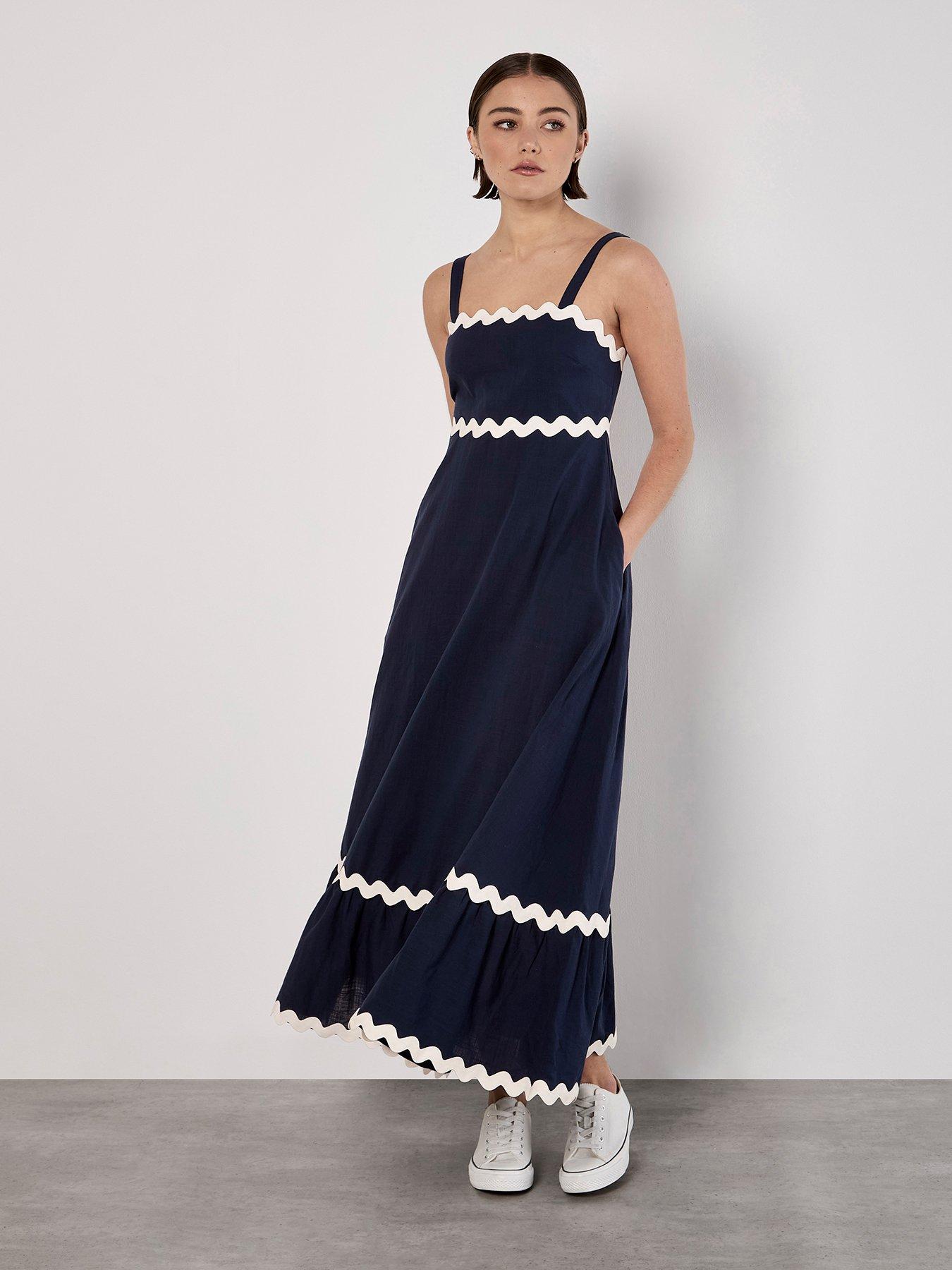 Image of Apricot Rick Rack Trim Trapeze Midaxi Dress