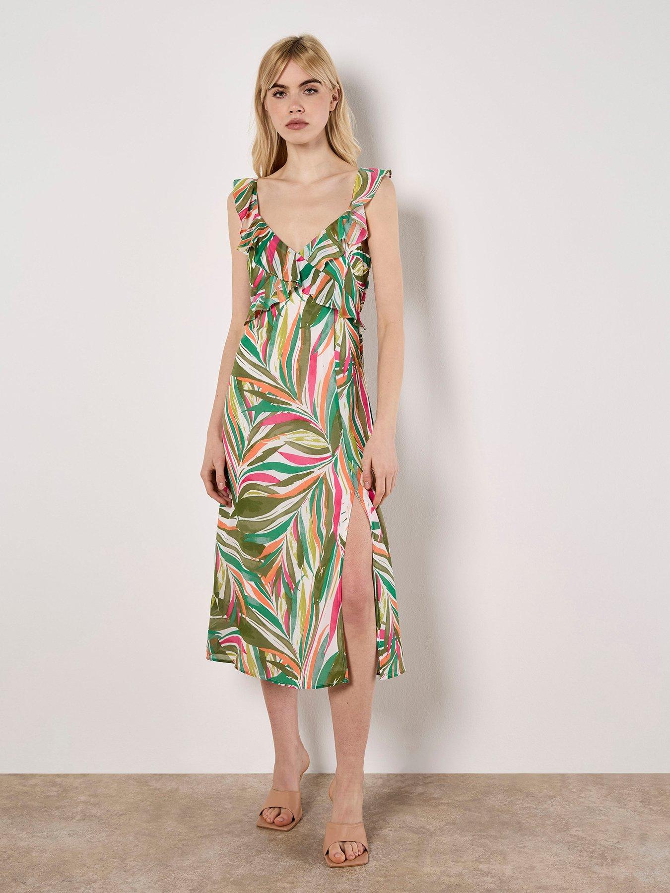 apricot-palm-print-ruffle-midi-dress-greenfront