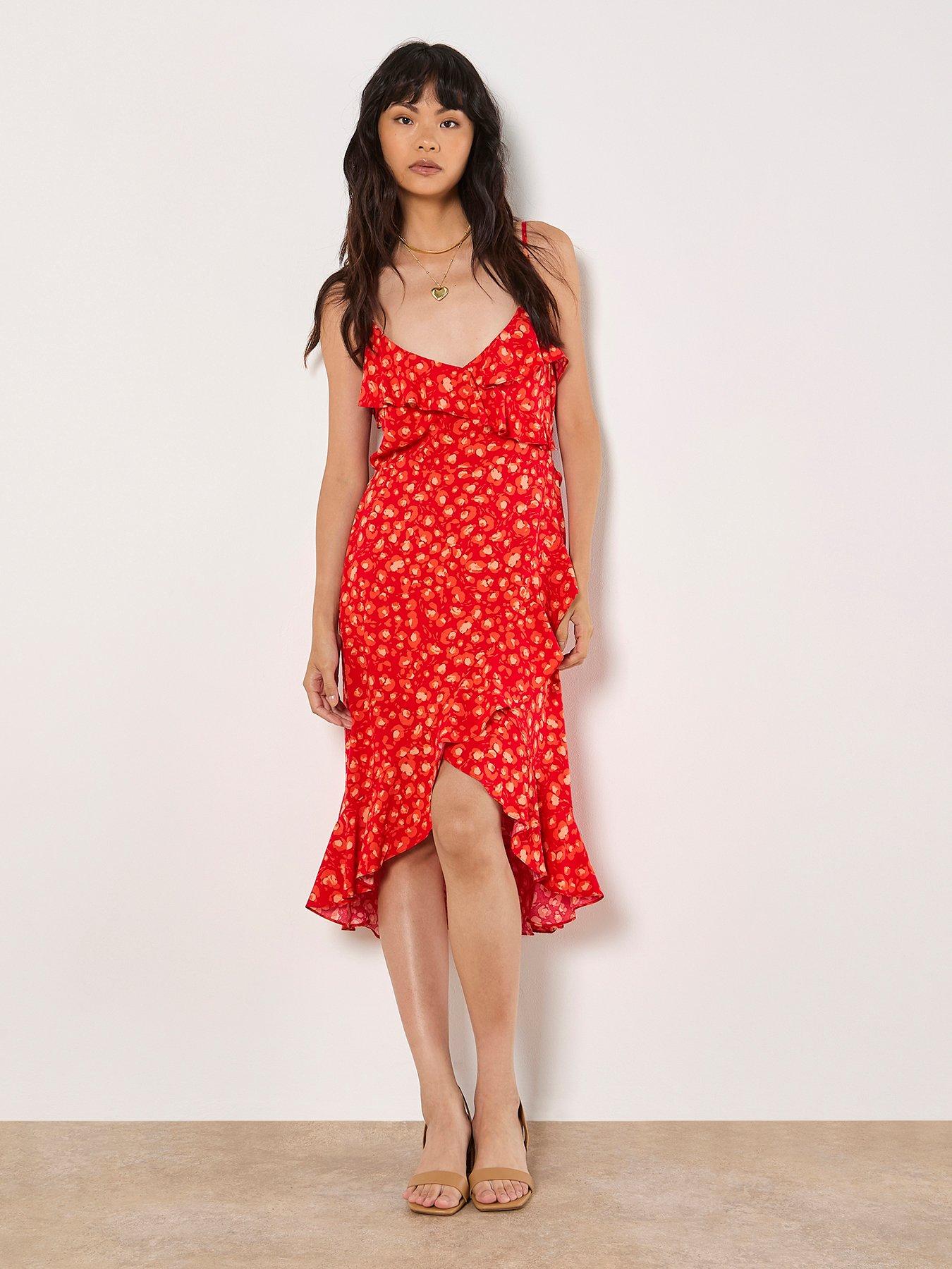 Image 1 of 5 of Apricot Leopard Print Multi Ruffle Dress - Red