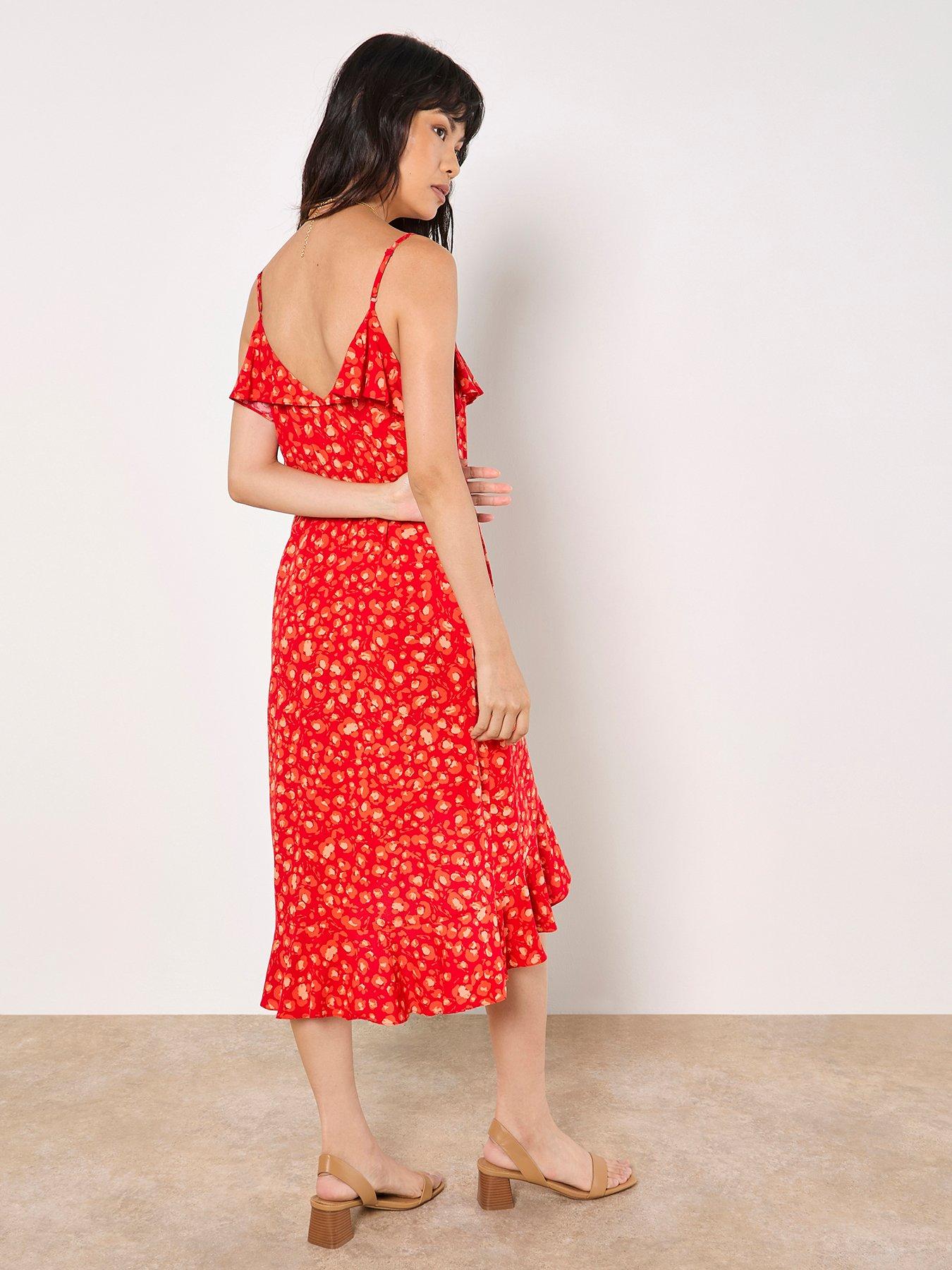 Image 2 of 5 of Apricot Leopard Print Multi Ruffle Dress - Red