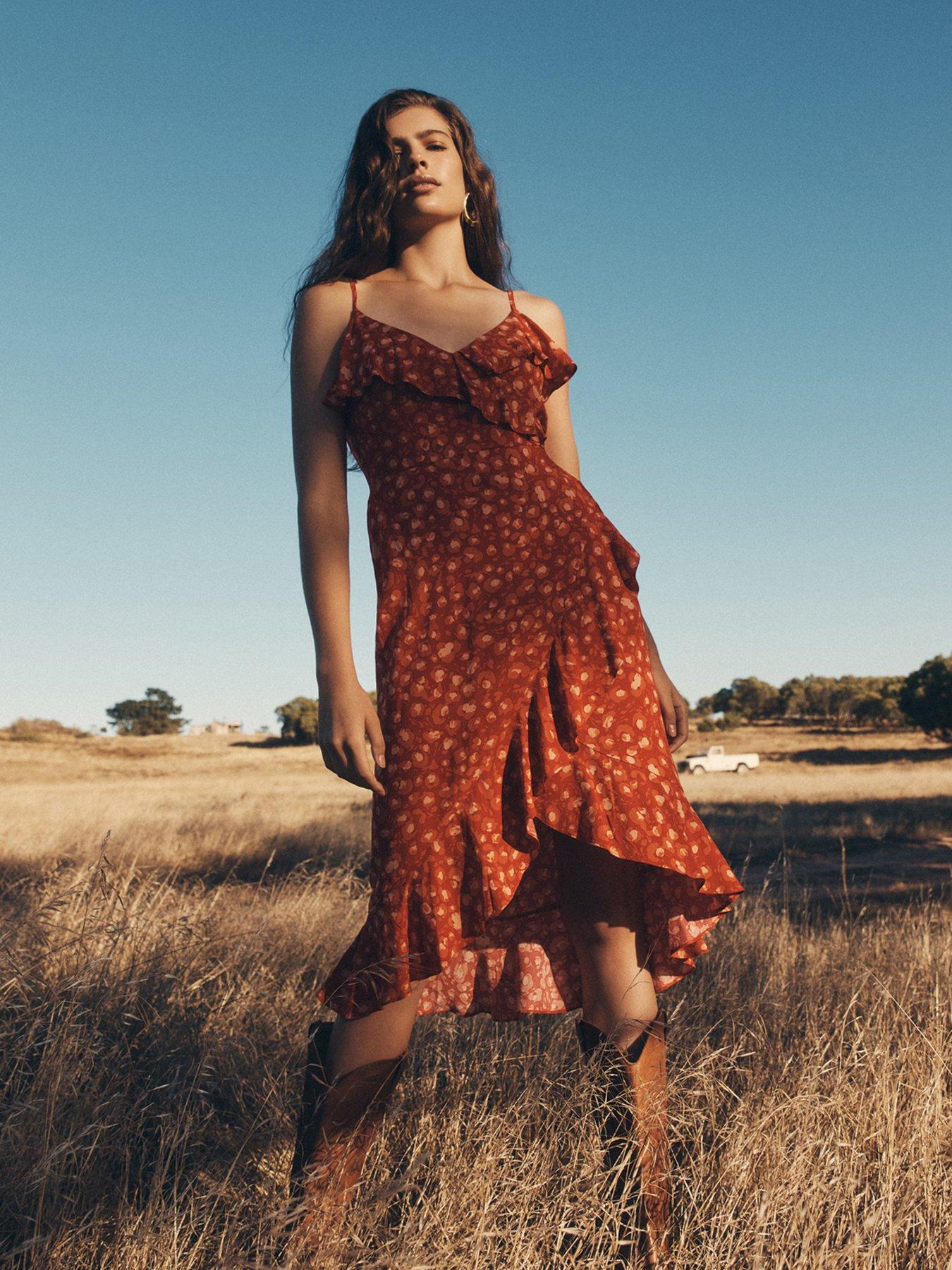 Image 5 of 5 of Apricot Leopard Print Multi Ruffle Dress - Red