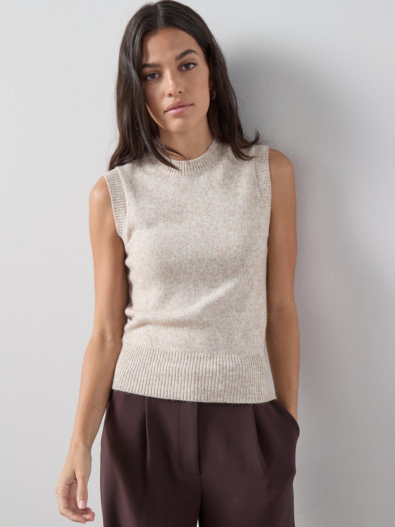 The Very Collection Timeless Yarn Crew Neck Knitted Vest - Beige
