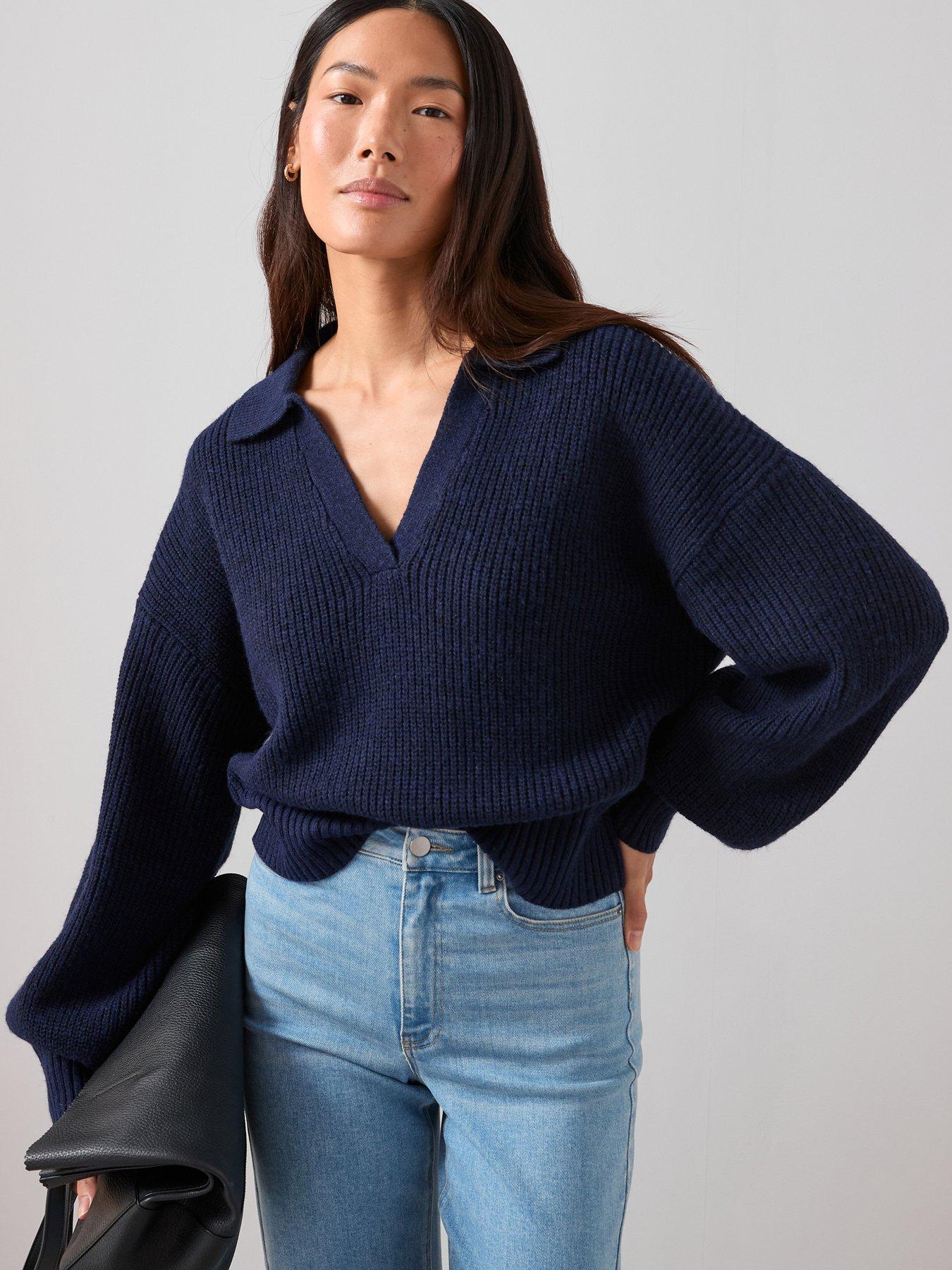 The Very Collection Timeless Yarn Collared Neck Jumper - Navy