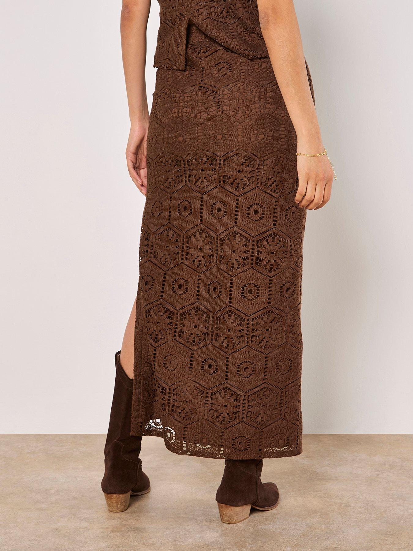 Image 2 of 5 of Apricot Tile Crochet Maxi Skirt - Brown