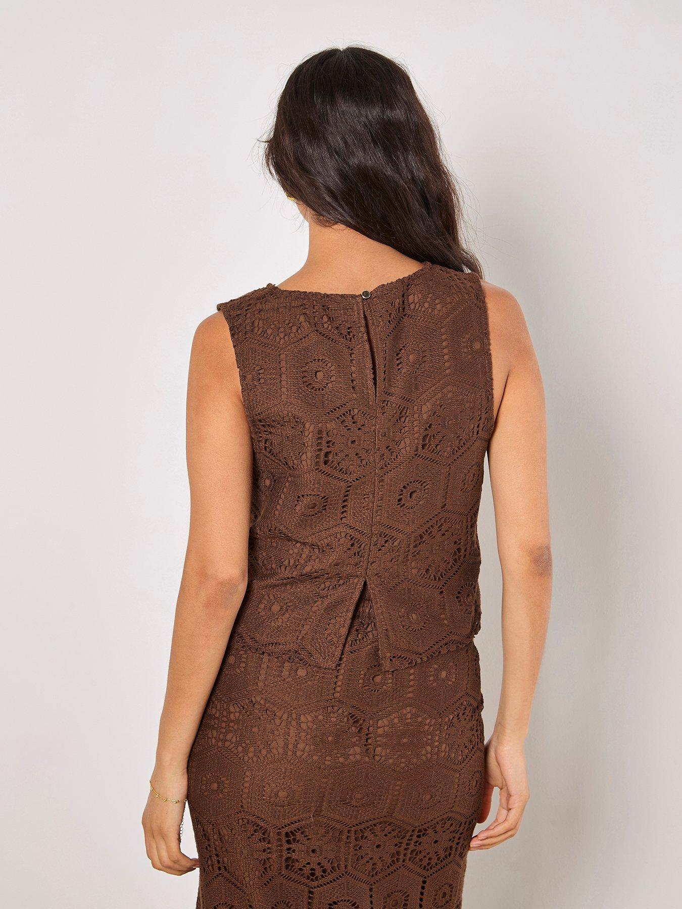apricot-tile-crochet-lace-shell-top-brownstillFront