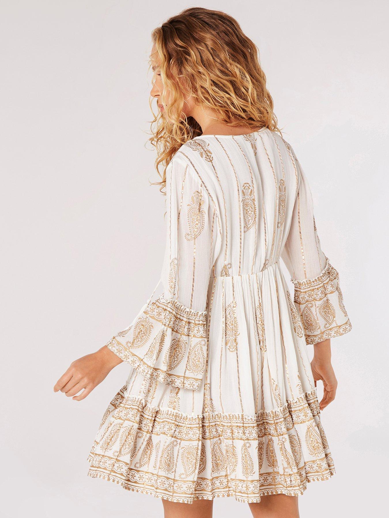apricot boho dress Bohemian Lurex Bell Sleeve - Cream bohemian summer boho dresses