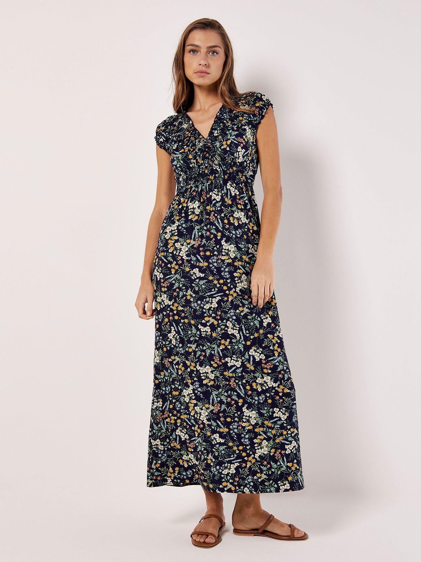 Image 1 of 4 of Apricot Botanical Ditsy V/nk Maxi Dress