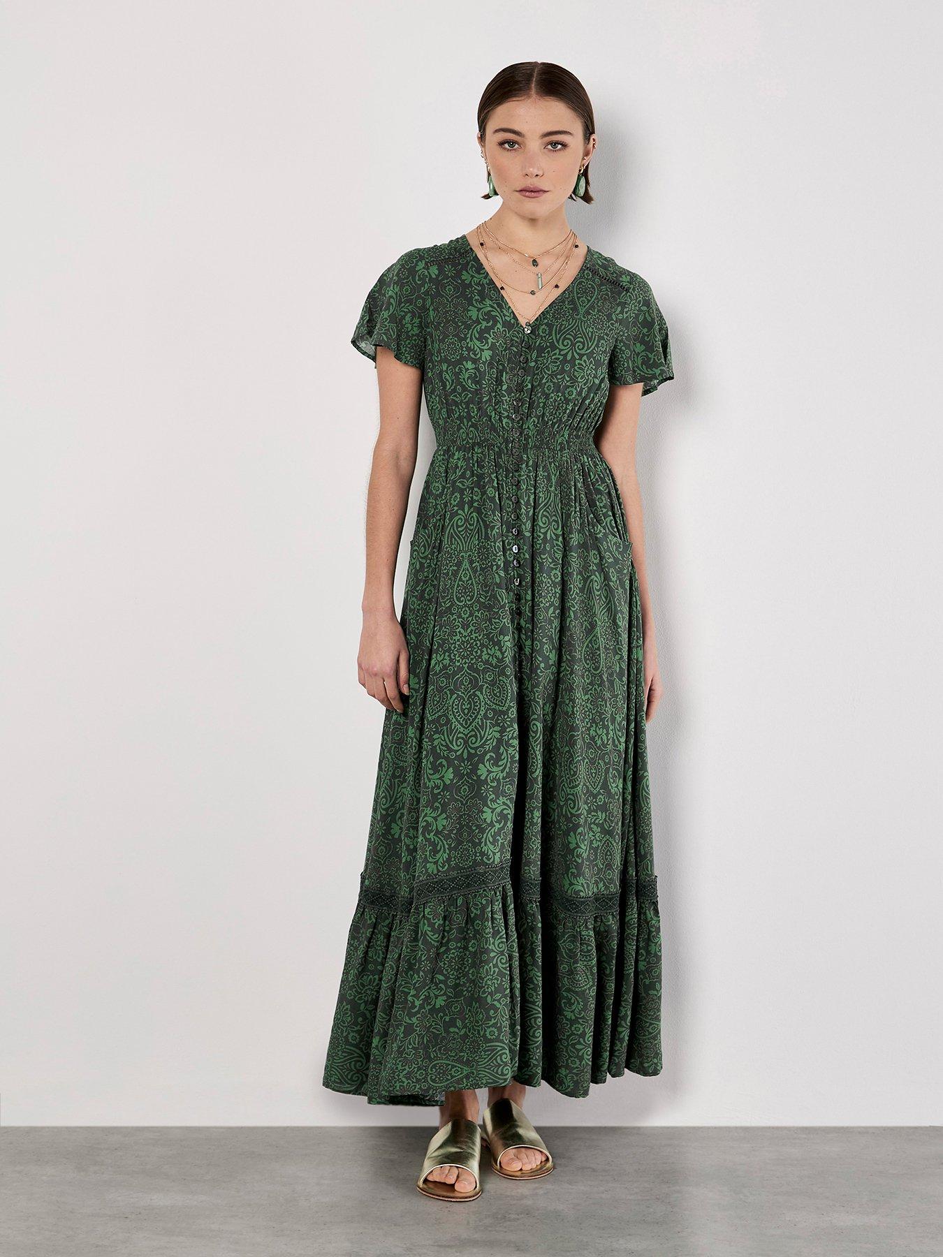 Image 1 of 5 of Apricot Dreamcatcher Print Maxi Dress - Green