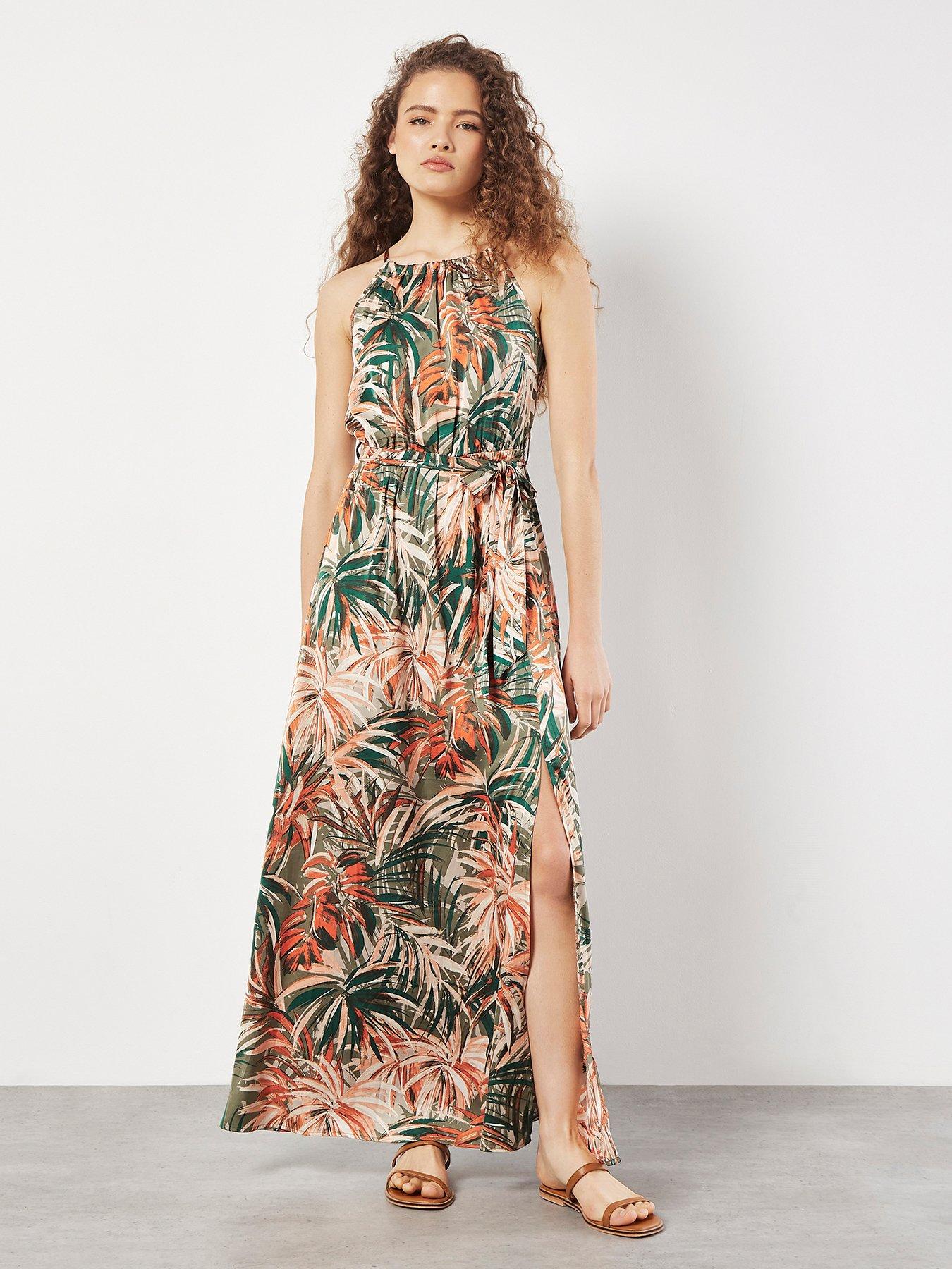 Image 1 of 5 of Apricot Halterneck Tropical Maxi Dress - Green