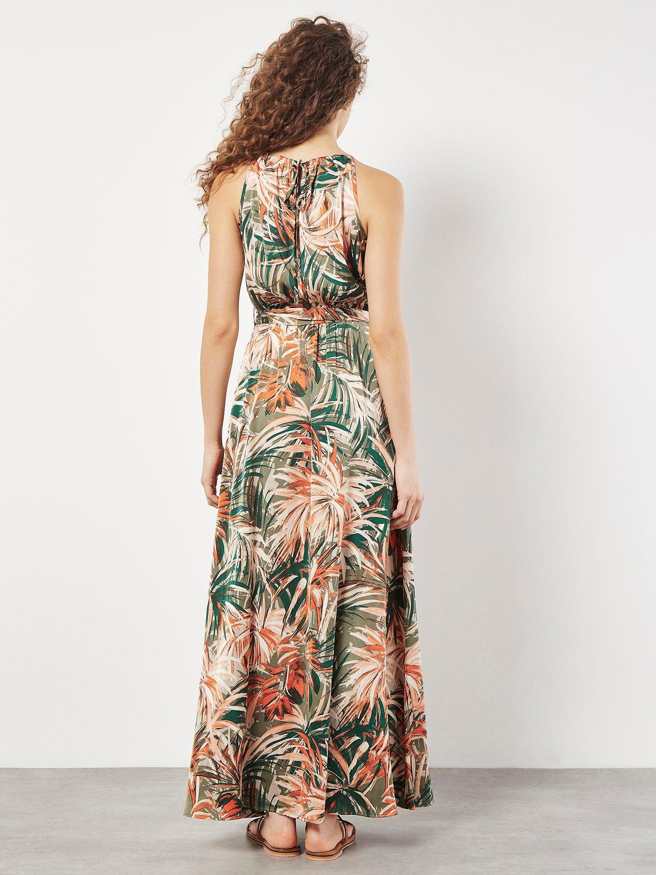 Image 2 of 5 of Apricot Halterneck Tropical Maxi Dress - Green