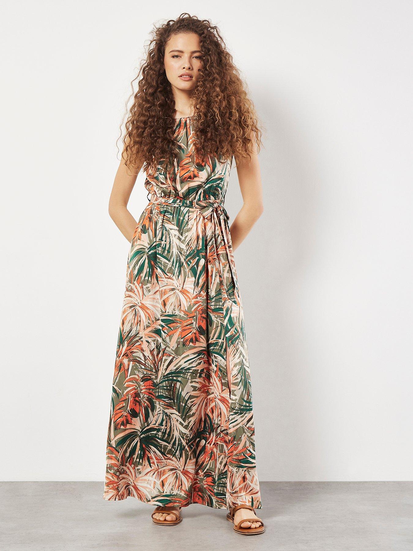 Image 3 of 5 of Apricot Halterneck Tropical Maxi Dress - Green