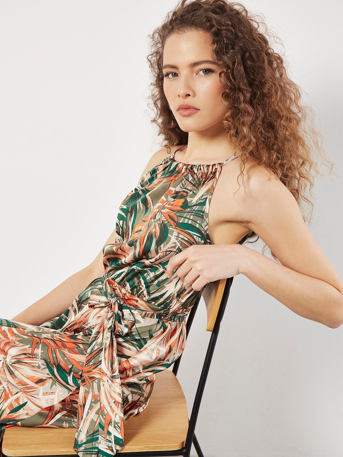 Image 5 of 5 of Apricot Halterneck Tropical Maxi Dress - Green