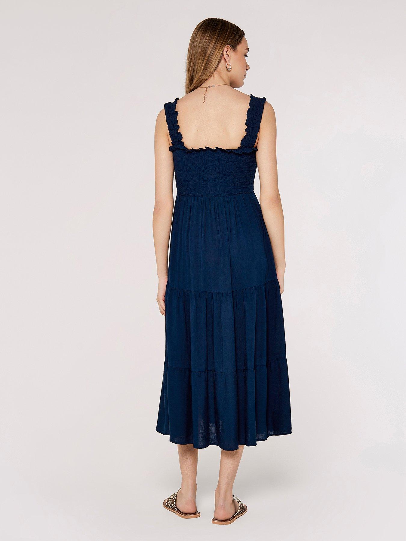 apricot-slub-viscose-smock-tiered-midi-dress-bluestillFront