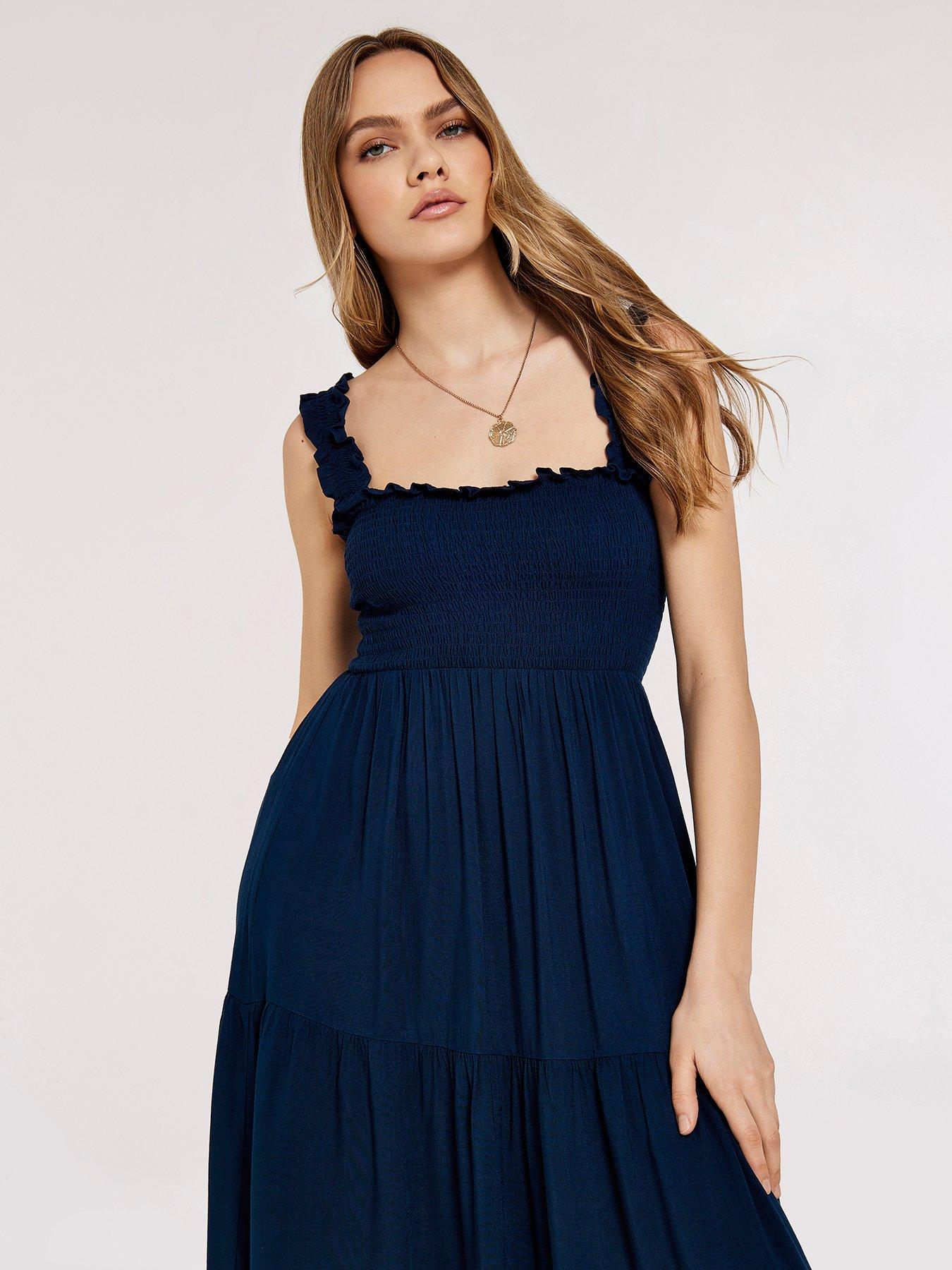 apricot-slub-viscose-smock-tiered-midi-dress-blueoutfit