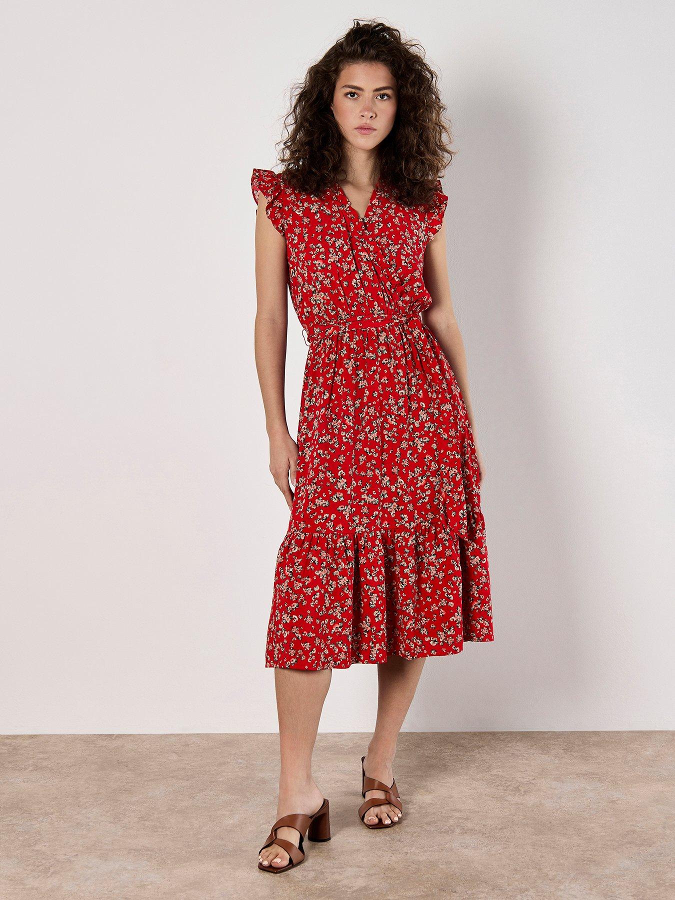 Image 1 of 5 of Apricot Watercolour Ditsy Frill Wrap Dress