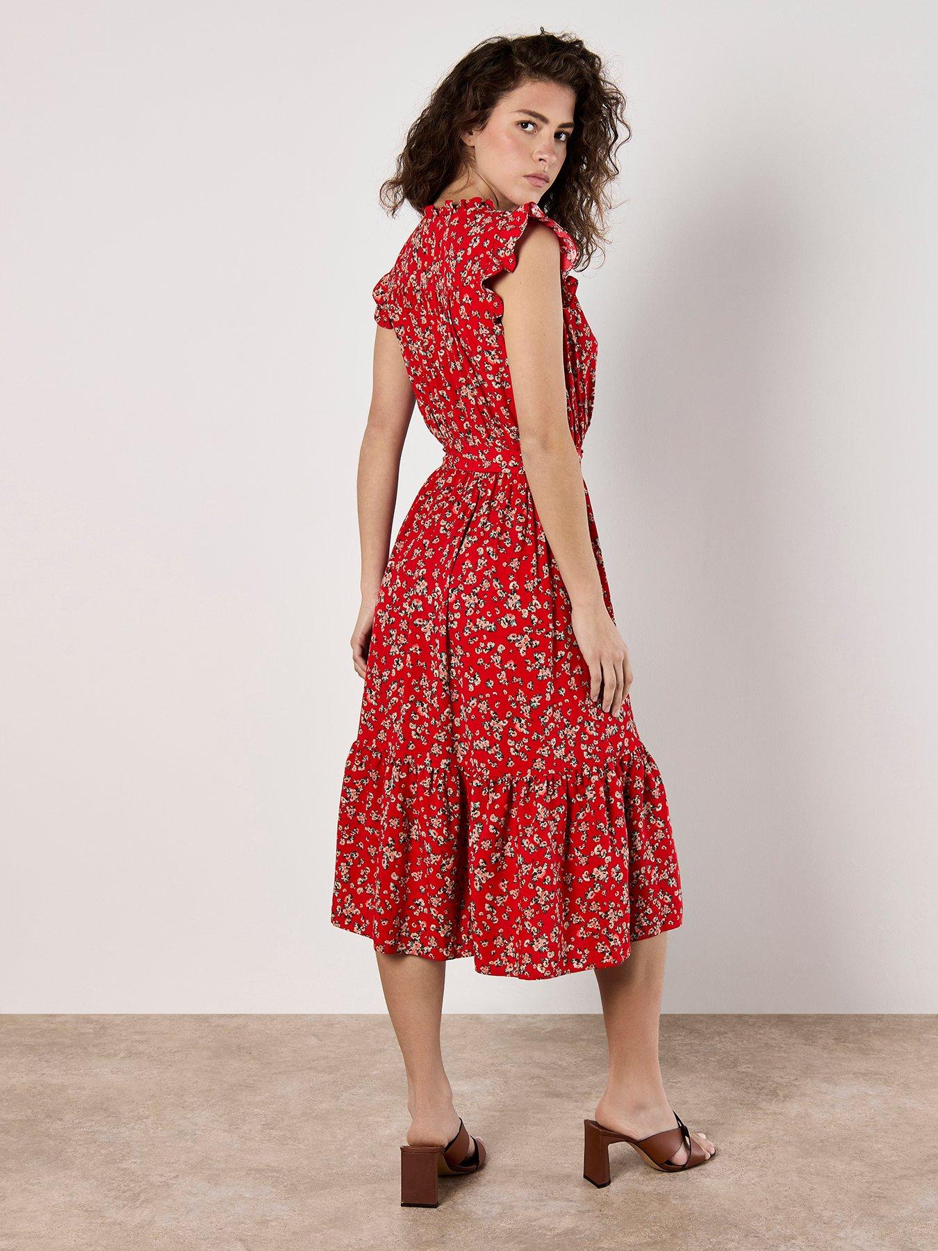 Image 2 of 5 of Apricot Watercolour Ditsy Frill Wrap Dress