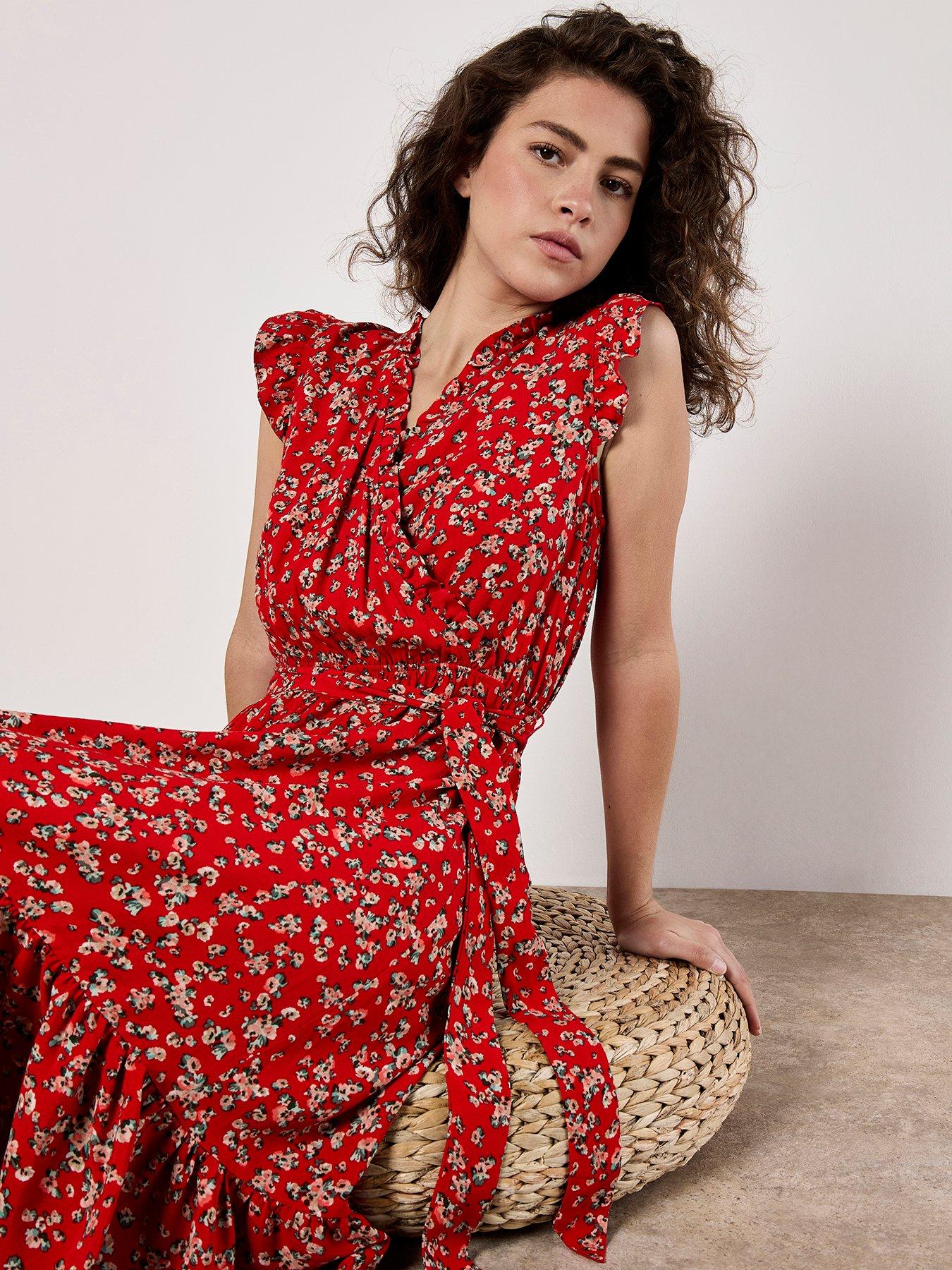 Image 3 of 5 of Apricot Watercolour Ditsy Frill Wrap Dress