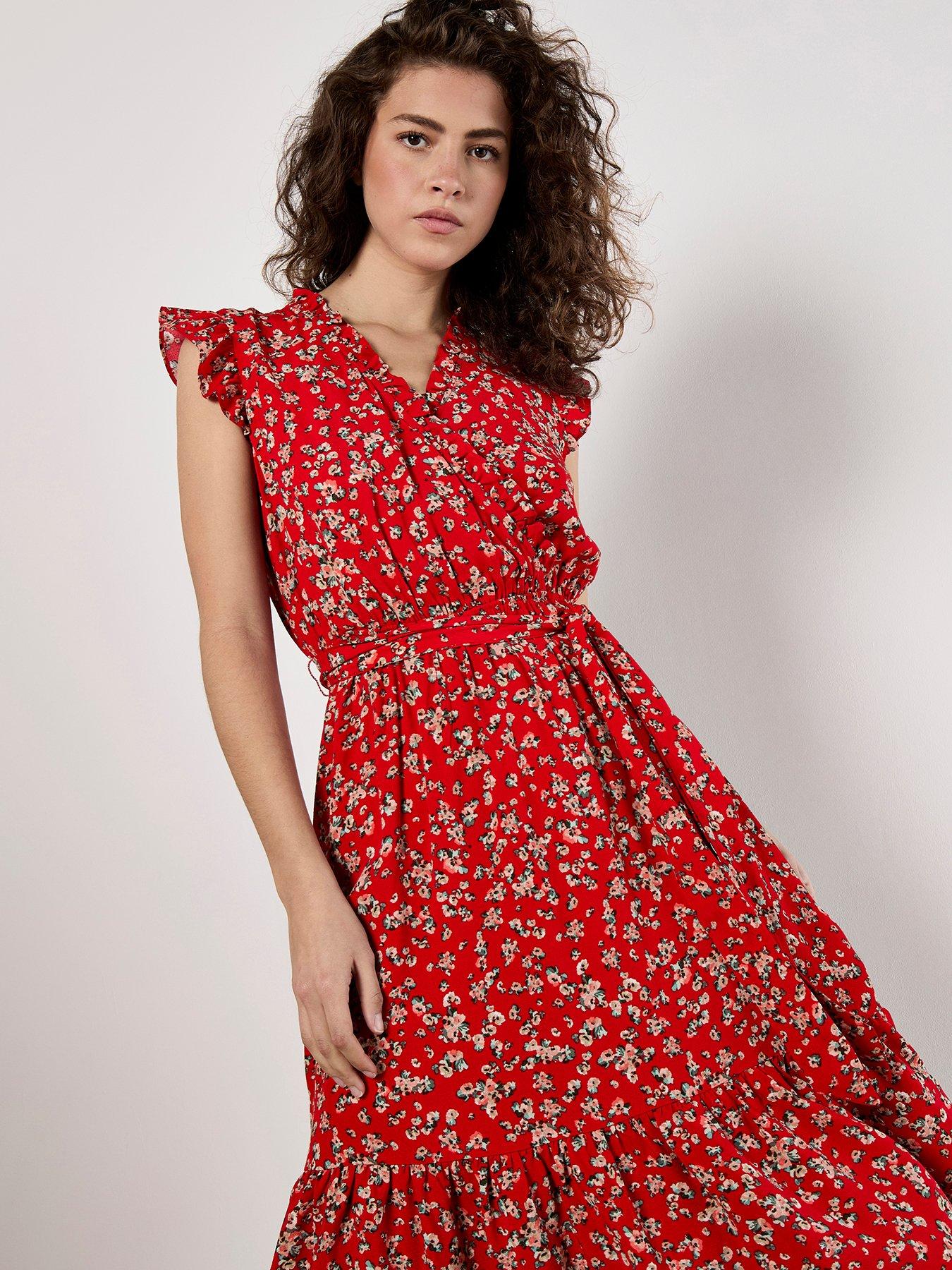 Image 4 of 5 of Apricot Watercolour Ditsy Frill Wrap Dress