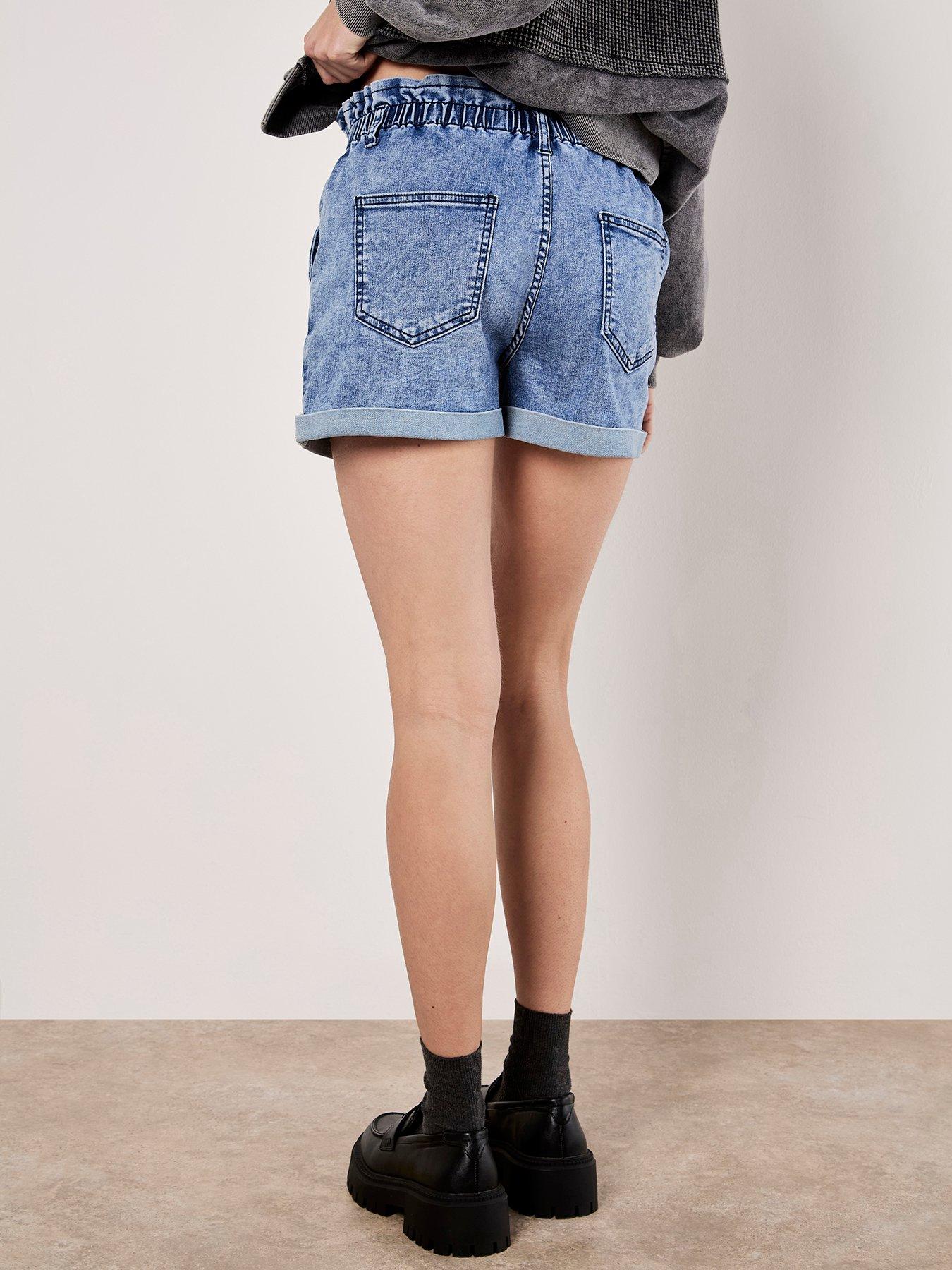 Image 2 of 4 of Apricot Denim Ruch Waist Turn Up Shorts