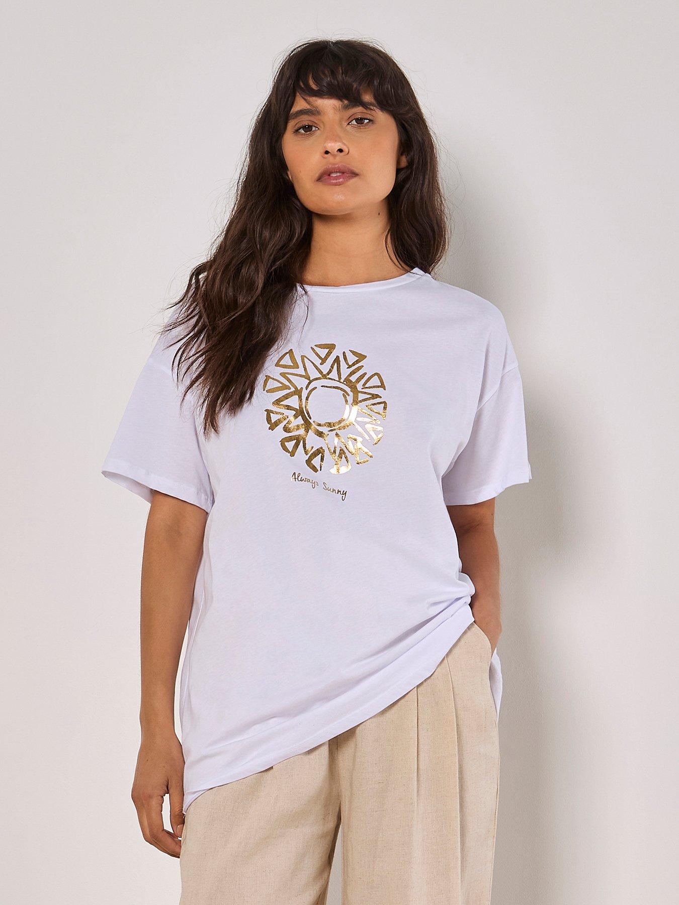 Image 1 of 4 of Apricot Always Sunny Bloc Print Sun T-Shirt - Gold