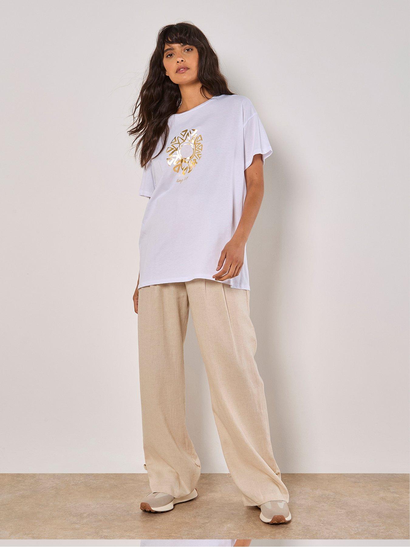 Image 3 of 4 of Apricot Always Sunny Bloc Print Sun T-Shirt - Gold