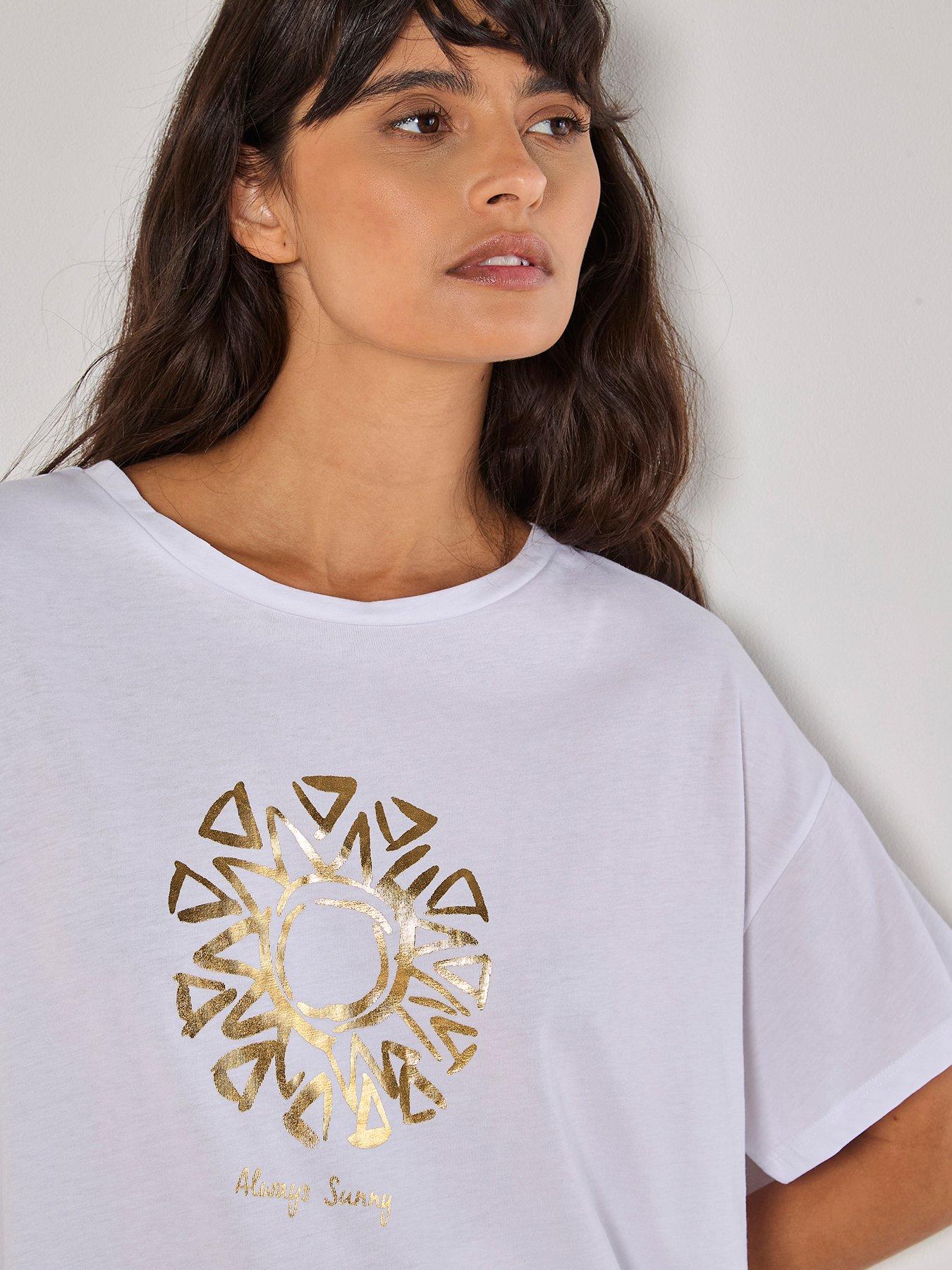 Image 4 of 4 of Apricot Always Sunny Bloc Print Sun T-Shirt - Gold