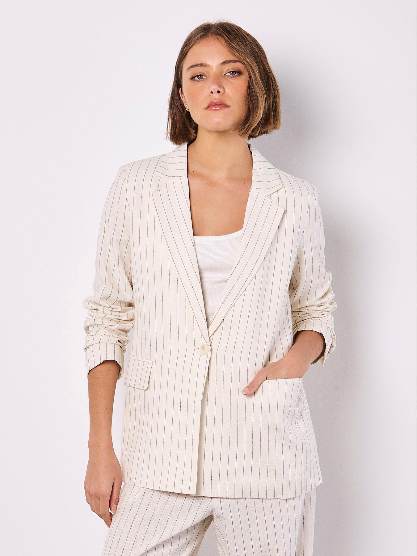 undefined Pinstripe Linen Blazer