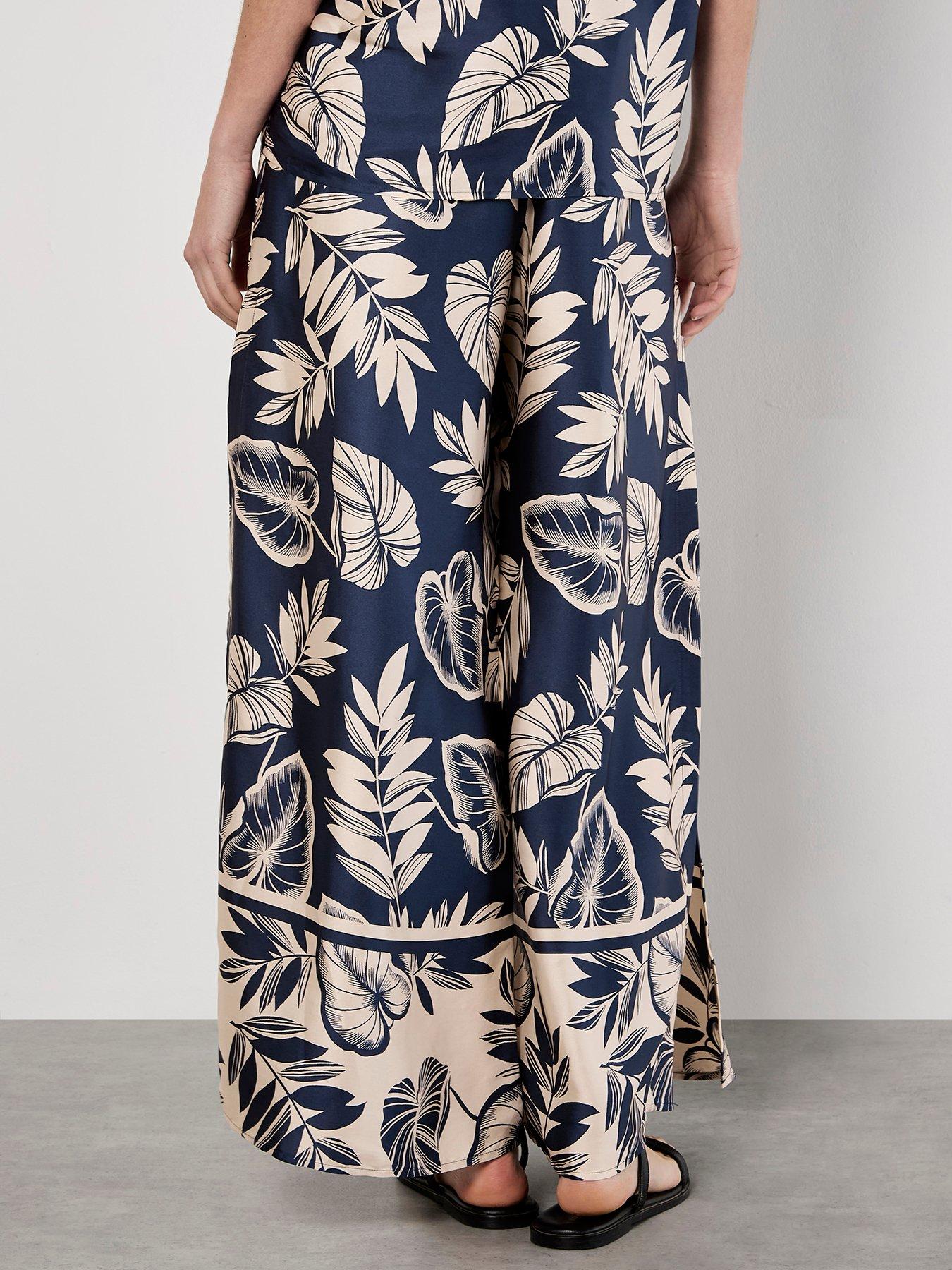 Image 2 of 5 of Apricot Palm Leaf Flare Satin Trousers - Blue