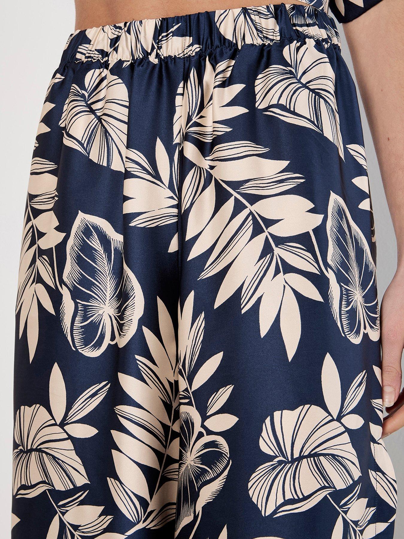 Image 5 of 5 of Apricot Palm Leaf Flare Satin Trousers - Blue