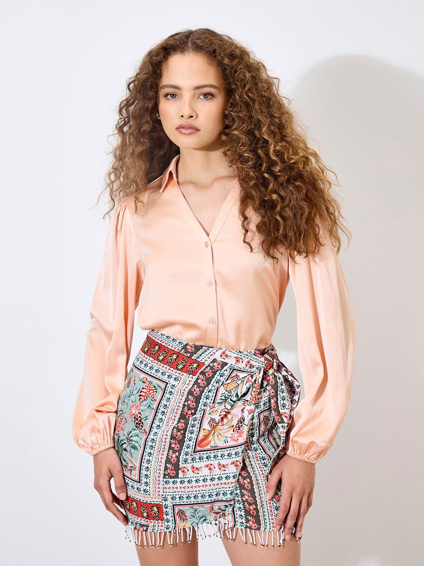 Image 3 of 4 of Apricot Tropical Scarf Bead Tassle Skirt
