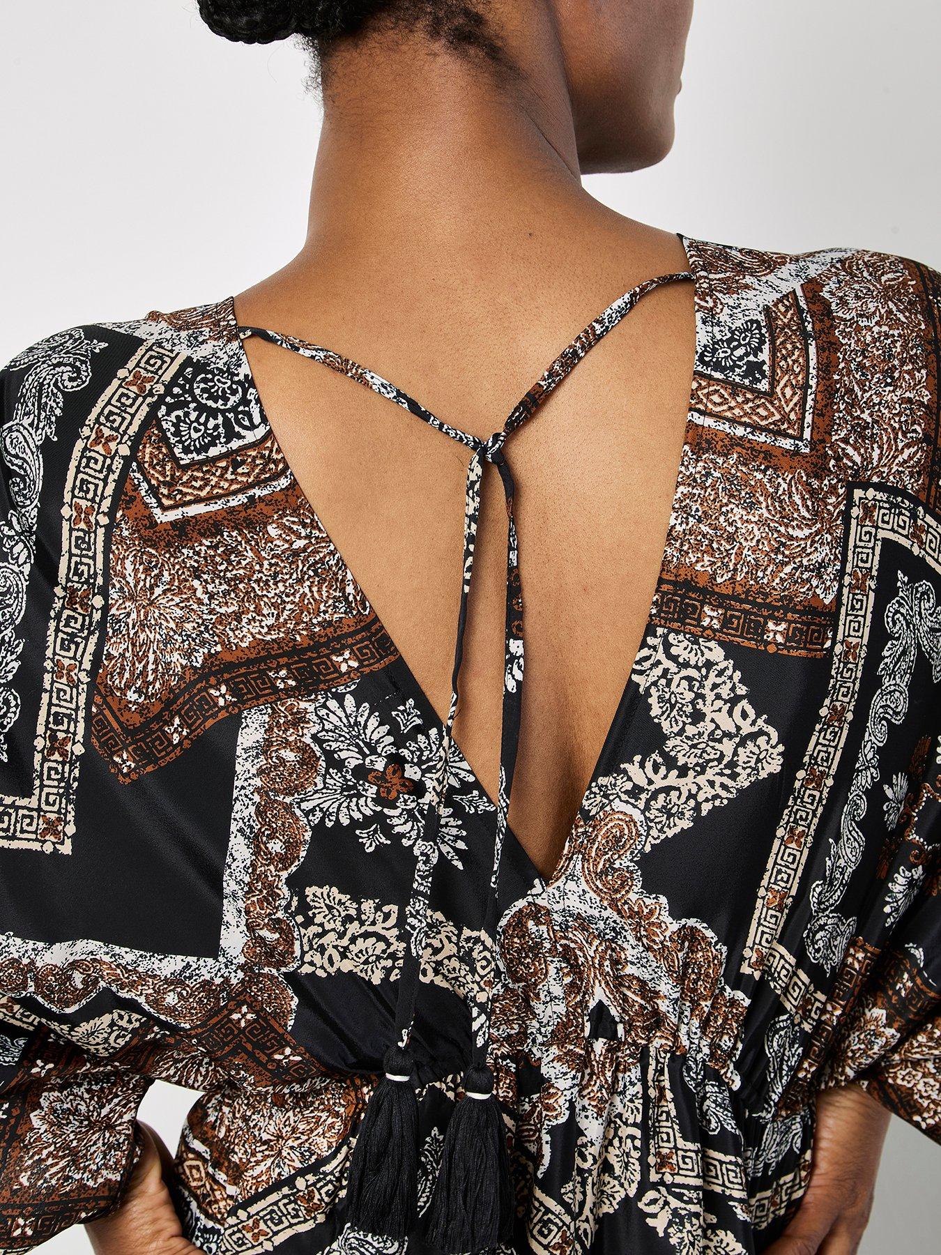 apricot-distressed-tassel-kaftan-dress-blackoutfit