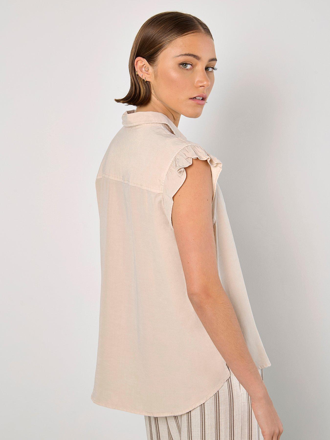 apricot-ruffle-sleeve-soft-slub-blousestillFront