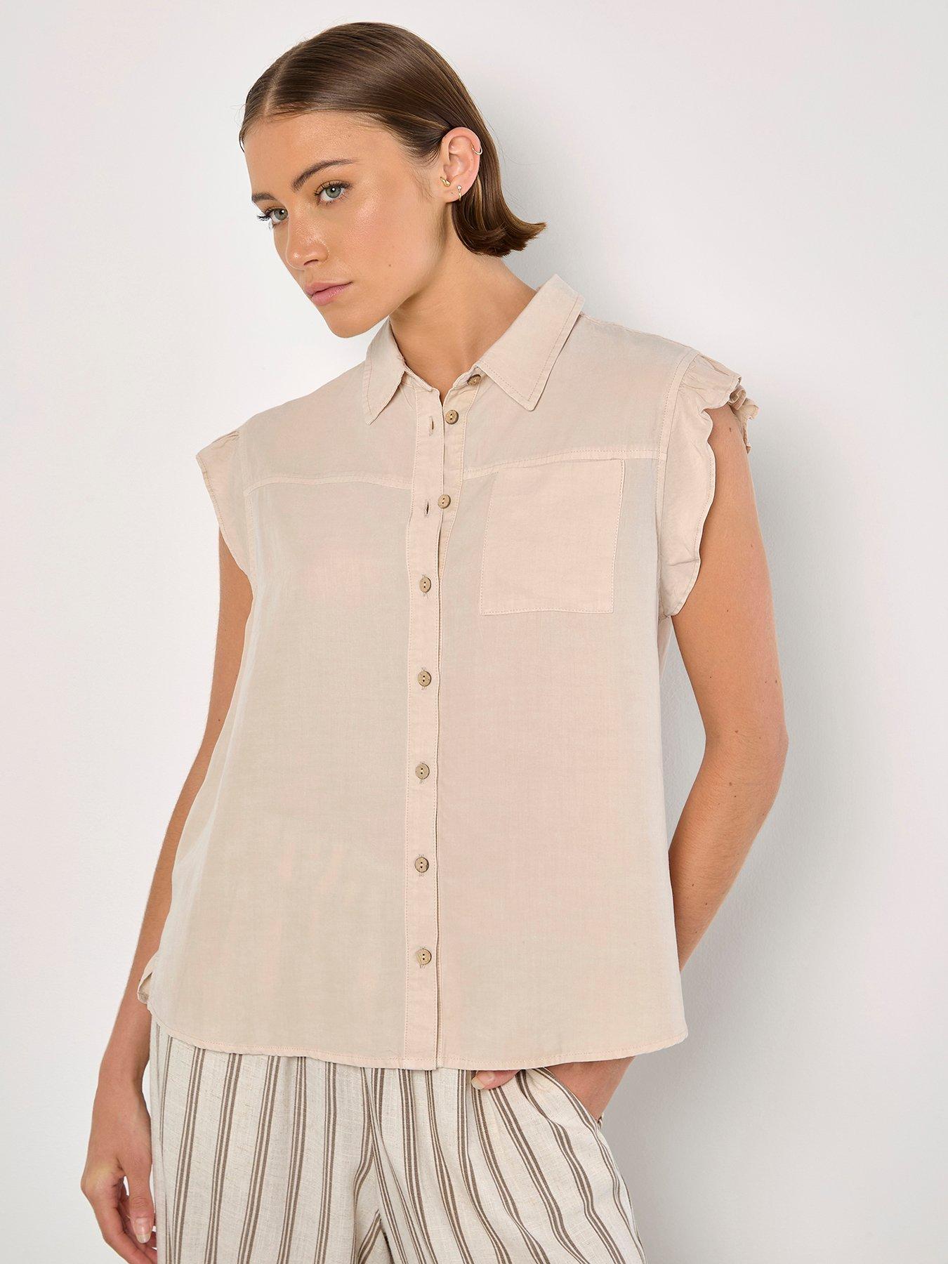 apricot-ruffle-sleeve-soft-slub-blouseoutfit
