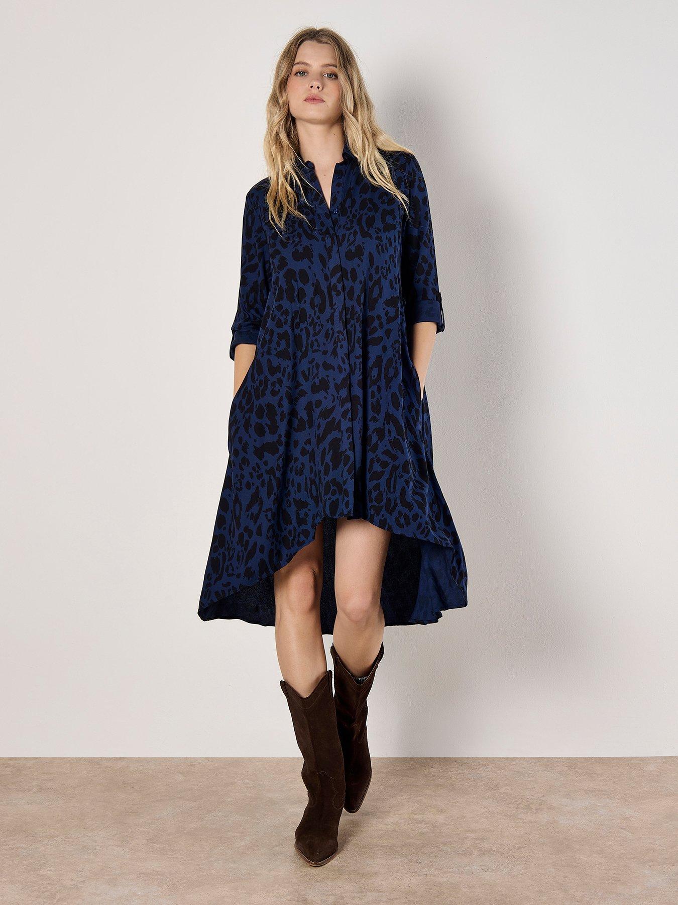 Image 1 of 4 of Apricot Cheetah Print Oversized Shirt Mini Dress - Blue