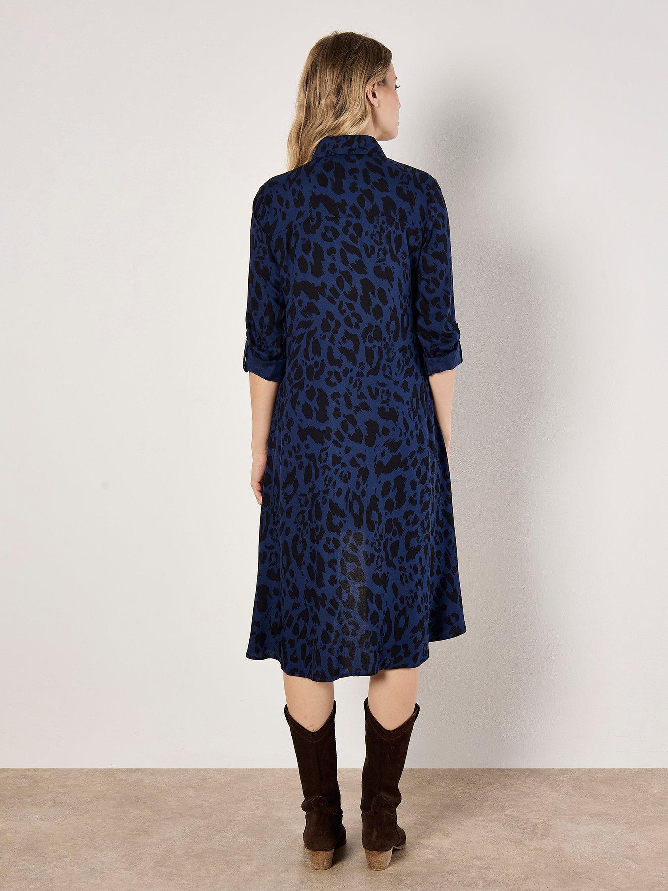 Image 2 of 4 of Apricot Cheetah Print Oversized Shirt Mini Dress - Blue