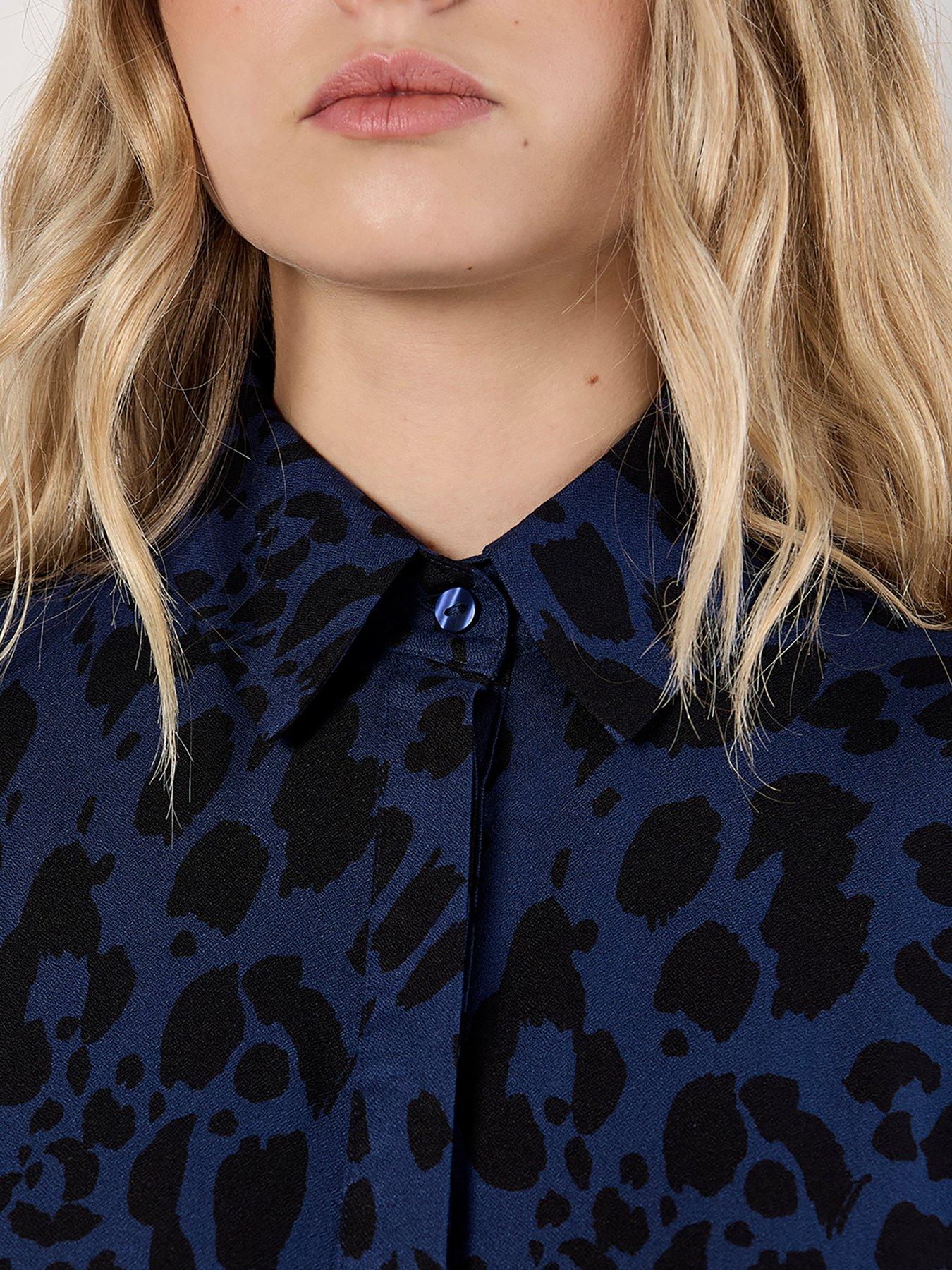 Image 4 of 4 of Apricot Cheetah Print Oversized Shirt Mini Dress - Blue