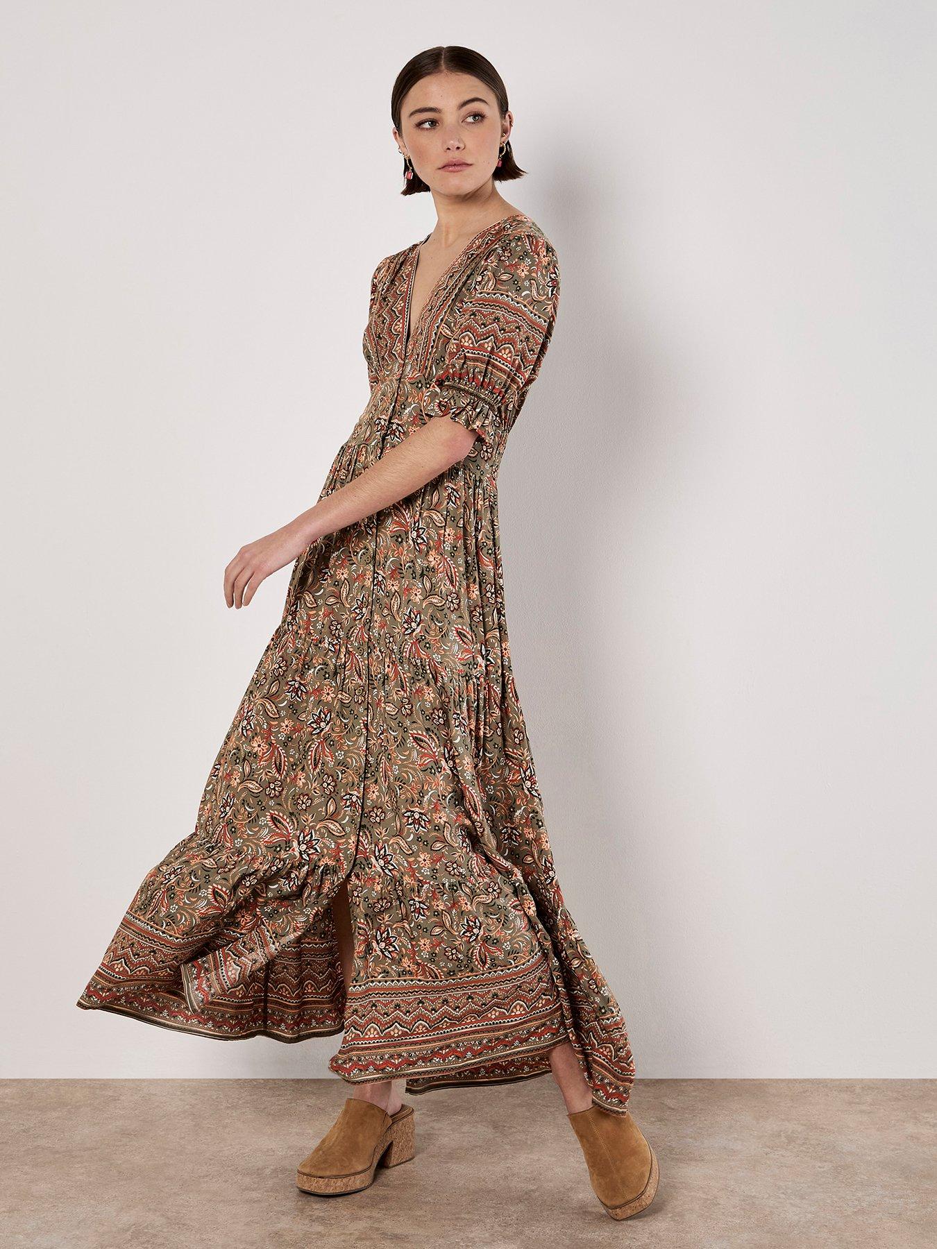 Image 1 of 6 of Apricot Sarasa Border Button Dress