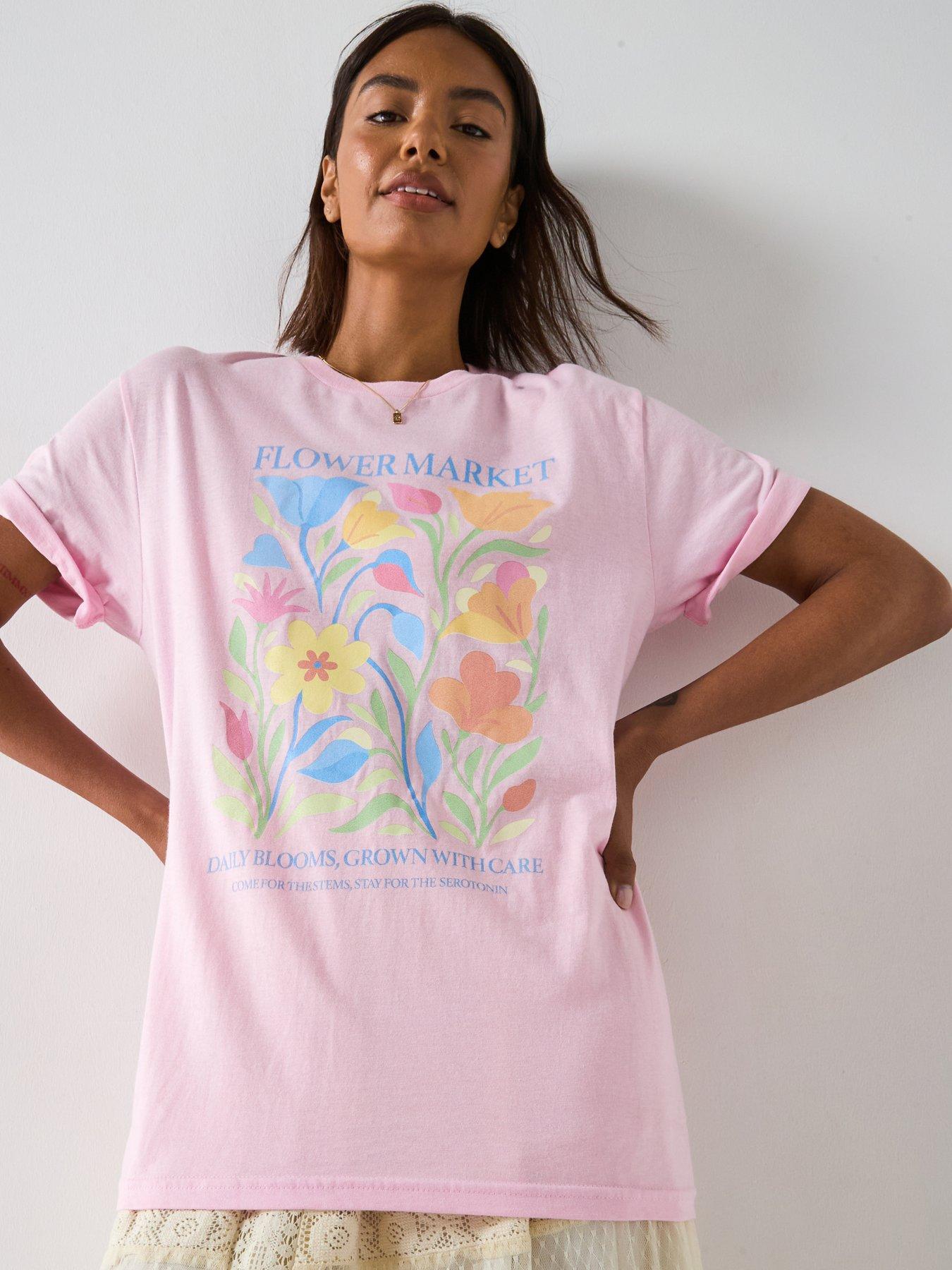 V by Very Flower Market Oversized Graphic Tee - White