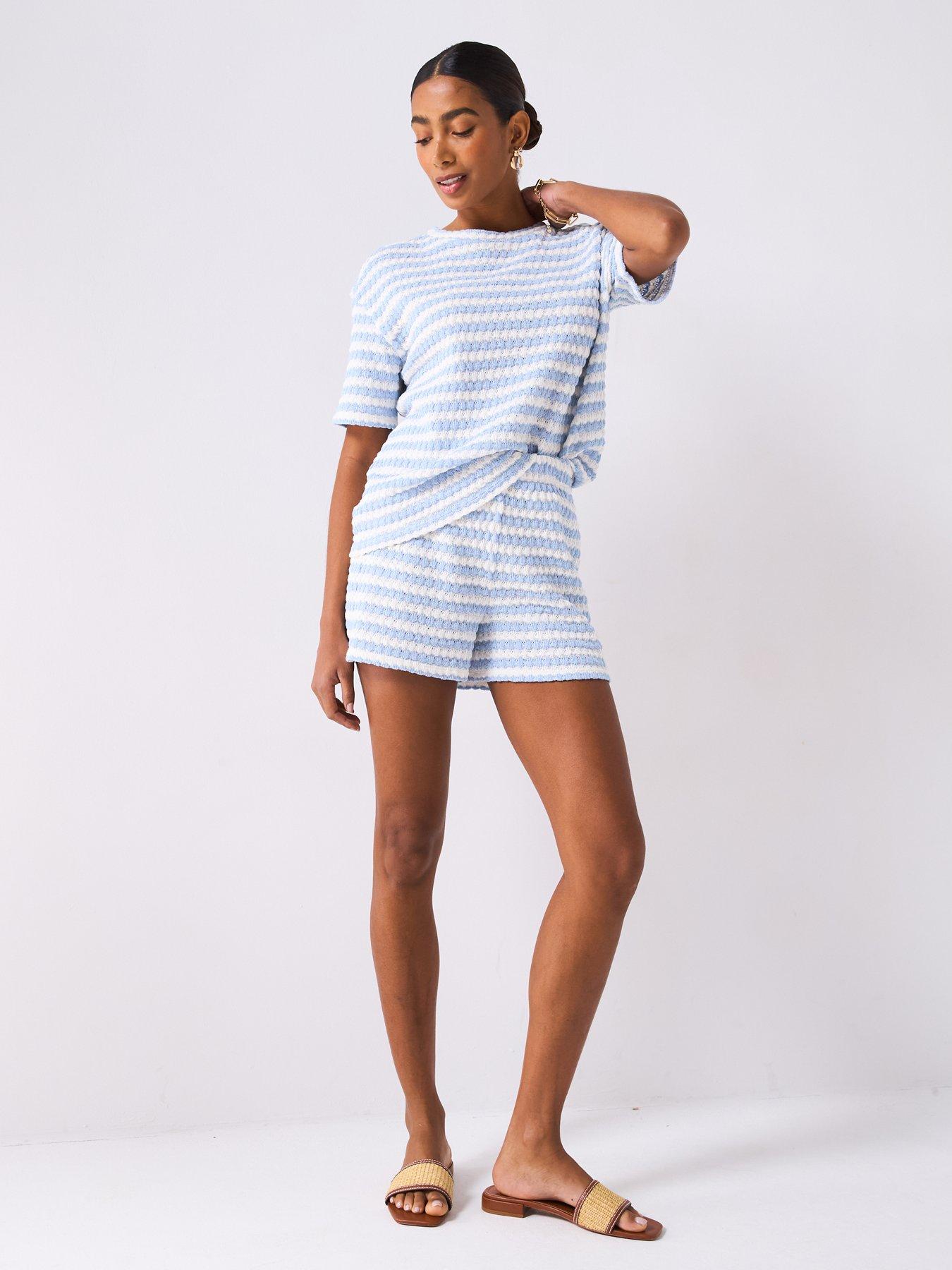 Image 3 of 6 of V by Very Textured Stripe Shorts Co-Ord - Blue