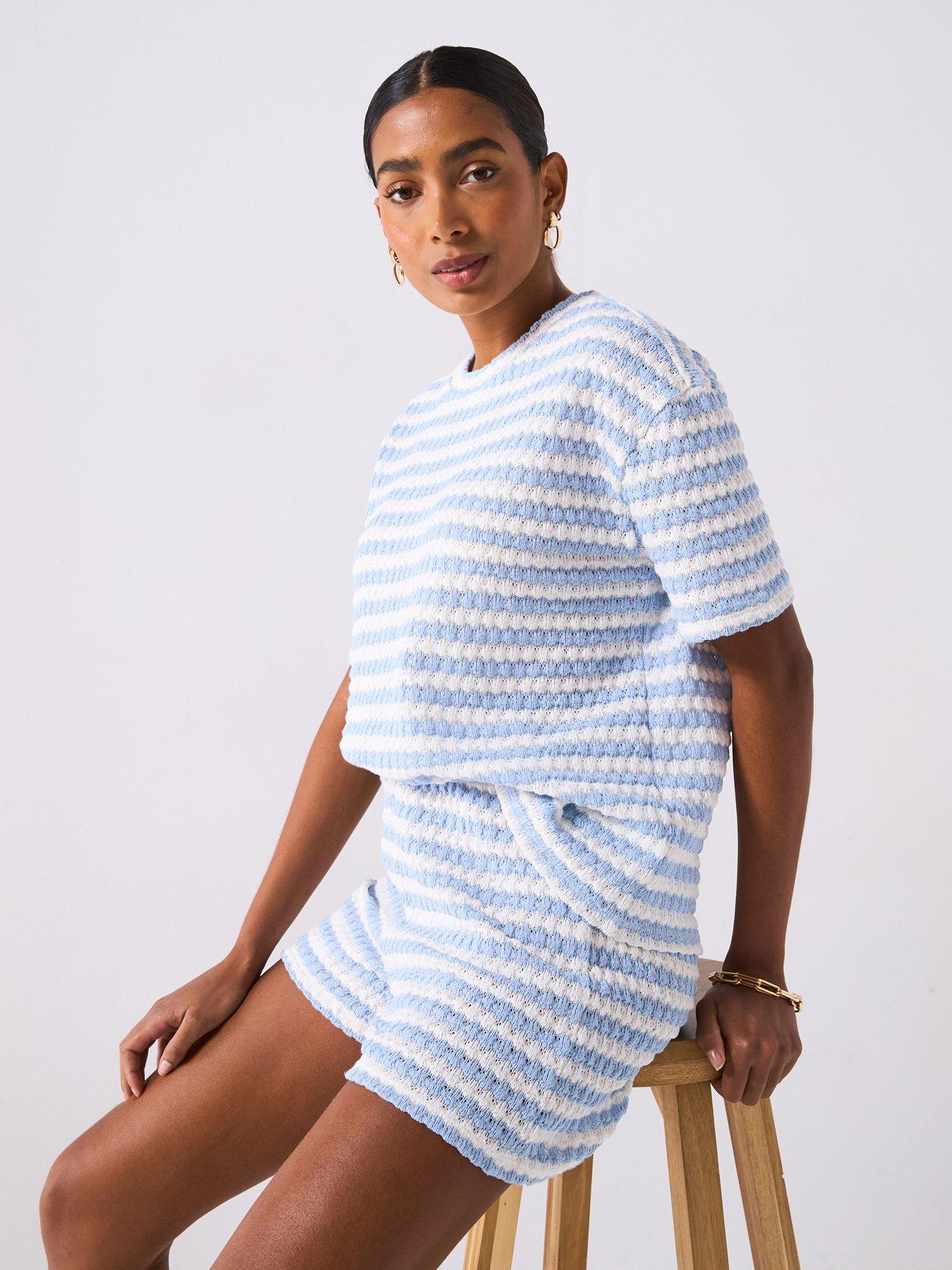 Image 4 of 6 of V by Very Textured Stripe Shorts Co-Ord - Blue