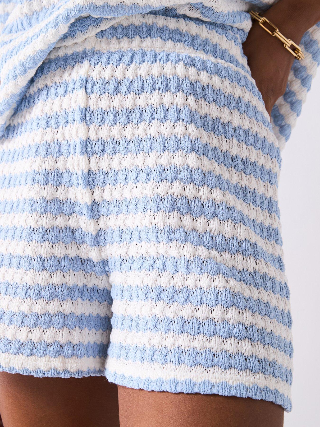 Image 5 of 6 of V by Very Textured Stripe Shorts Co-Ord - Blue
