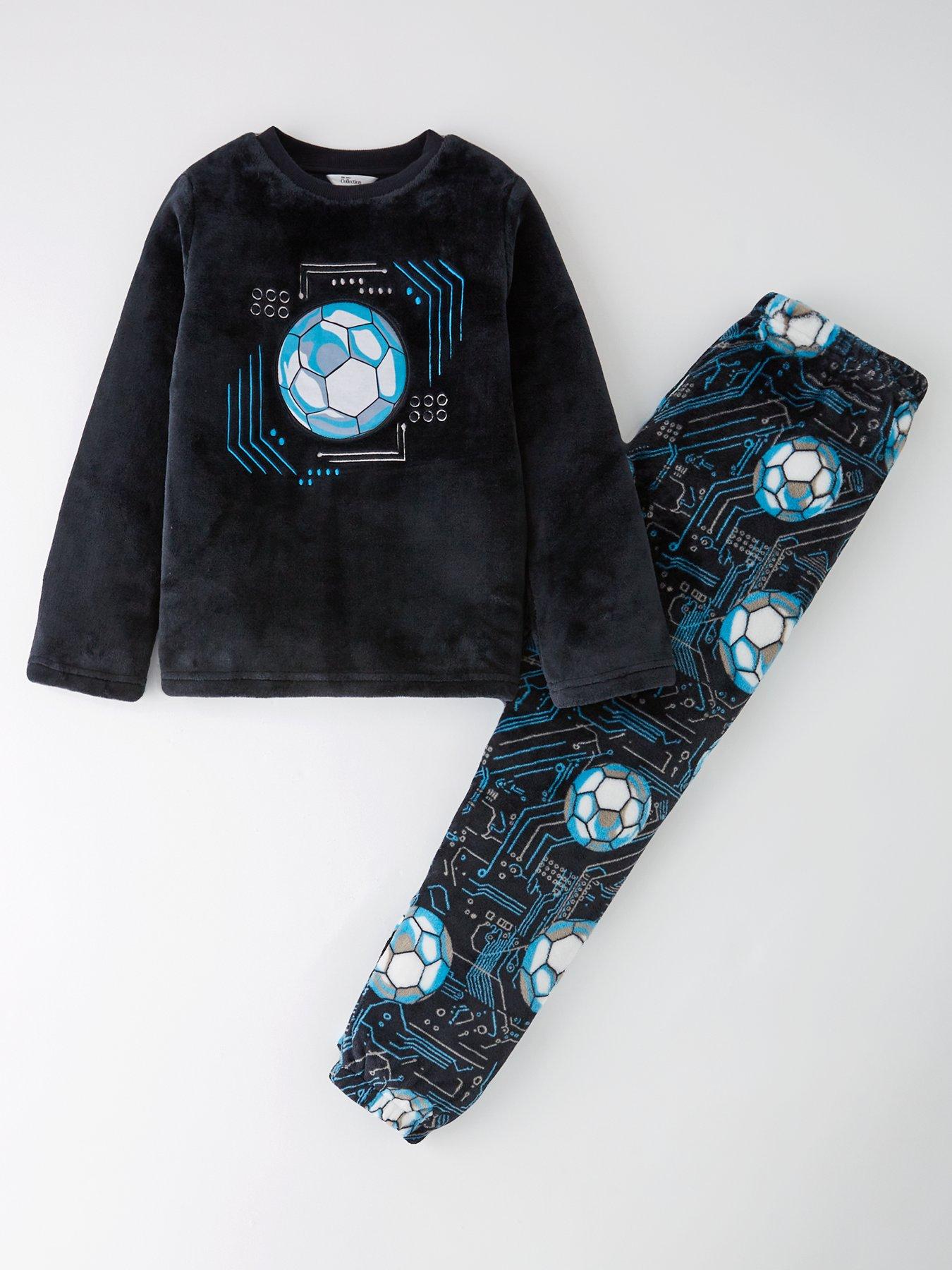Image 1 of 4 of The Very Collection Boys Fleece Football Pyjamas - Black