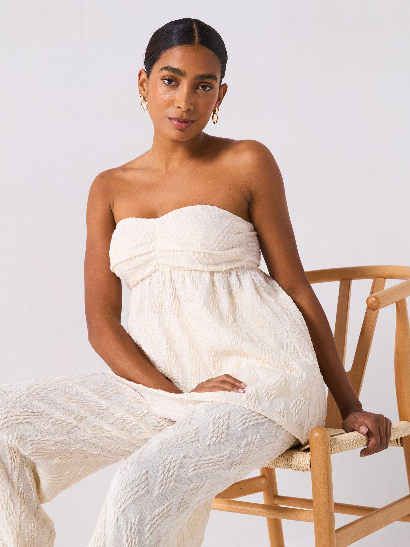 undefined Strapless Textured Boobtube Top Co-Ord - Ecru